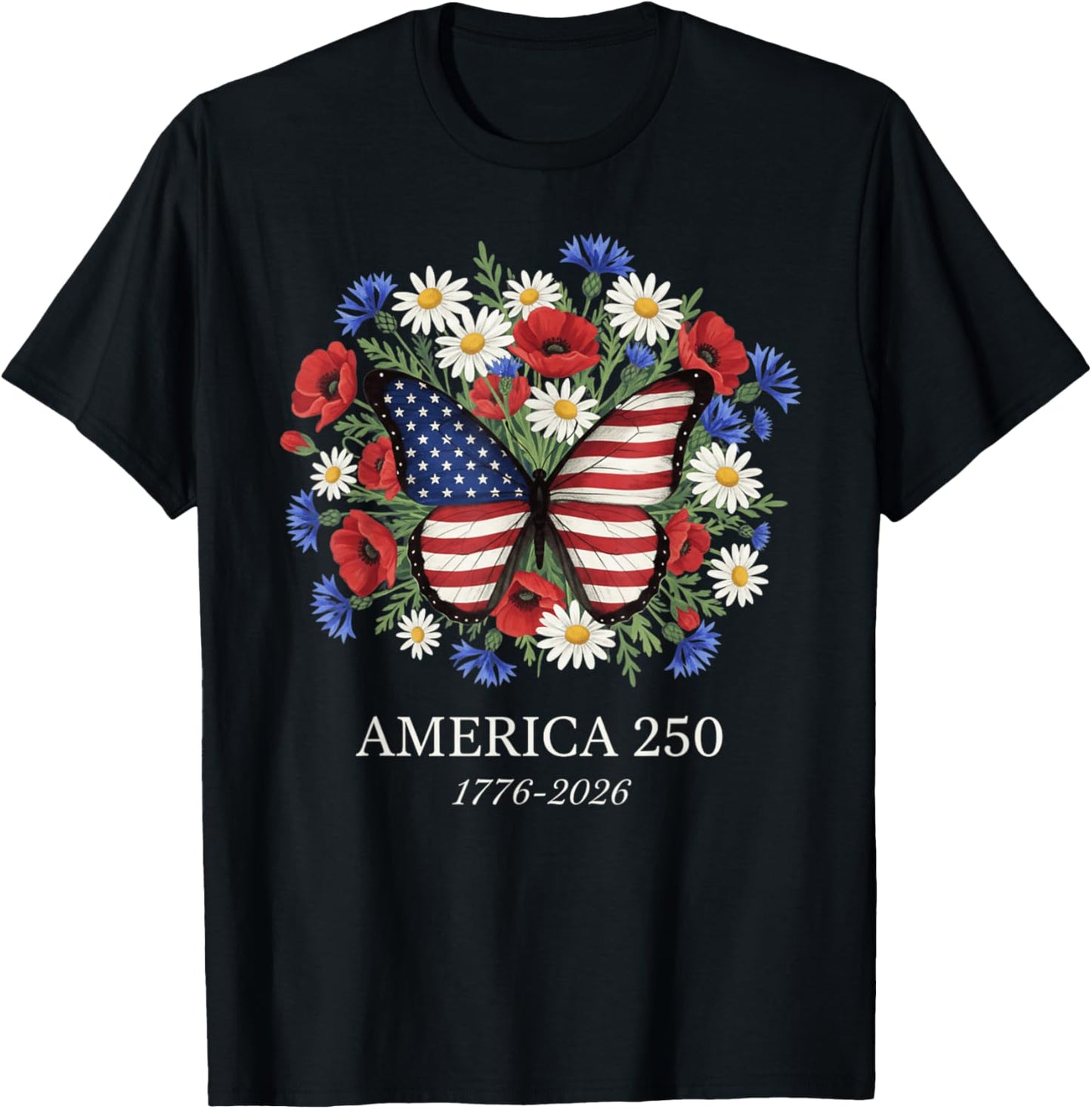 250th Anniversary USA Floral 4th of July Patriotic 250 Years T-Shirt - T-Shirt | Black