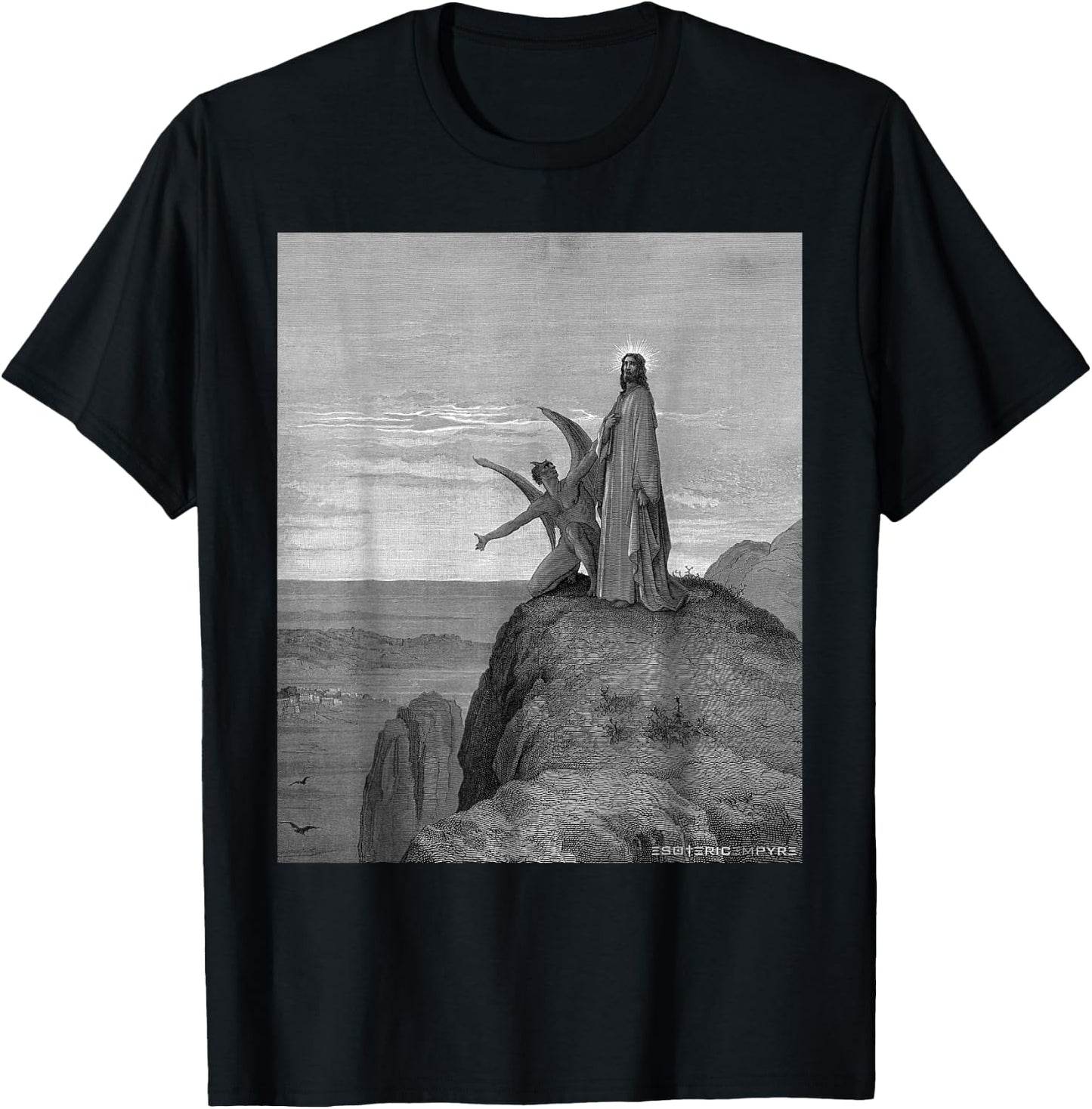 Jesus Satan Temptation by Gustave Dore T-Shirt - T-Shirt | Black