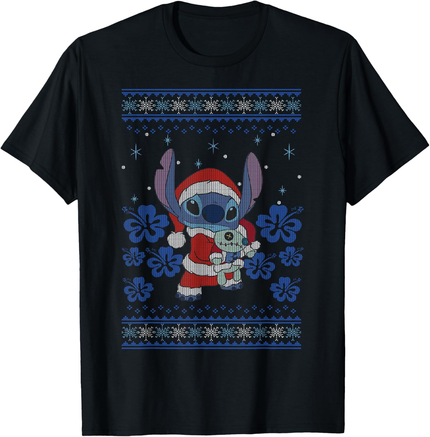 Disney Lilo & Stitch Christmas Stitch Sweater Style T-Shirt - T-Shirt | Black