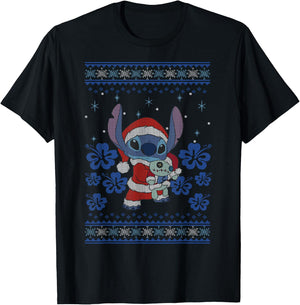 Disney Lilo & Stitch Christmas Stitch Sweater Style T-Shirt - T-Shirt | Black
