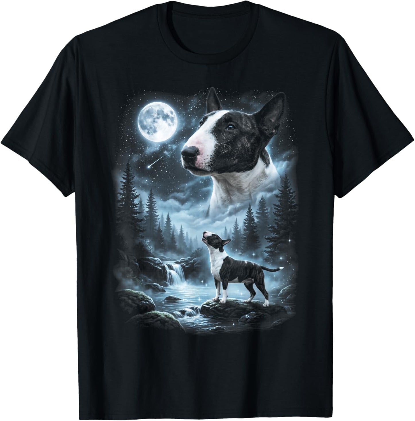 English Bull Terrier Howling to the Moon Retro 90's Dog T-Shirt - T-Shirt | Black