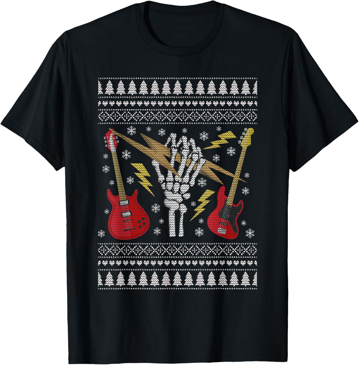 Guitar Ugly Christmas Sweater - Heavy Metal / Rock T-Shirt - T-Shirt | Black