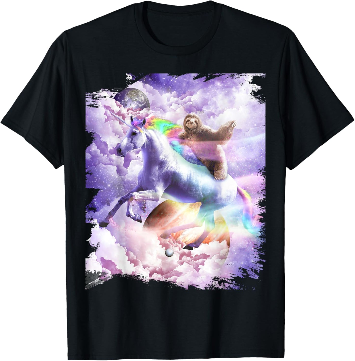 Space Sloth Riding On Unicorn T-Shirt - T-Shirt | Black