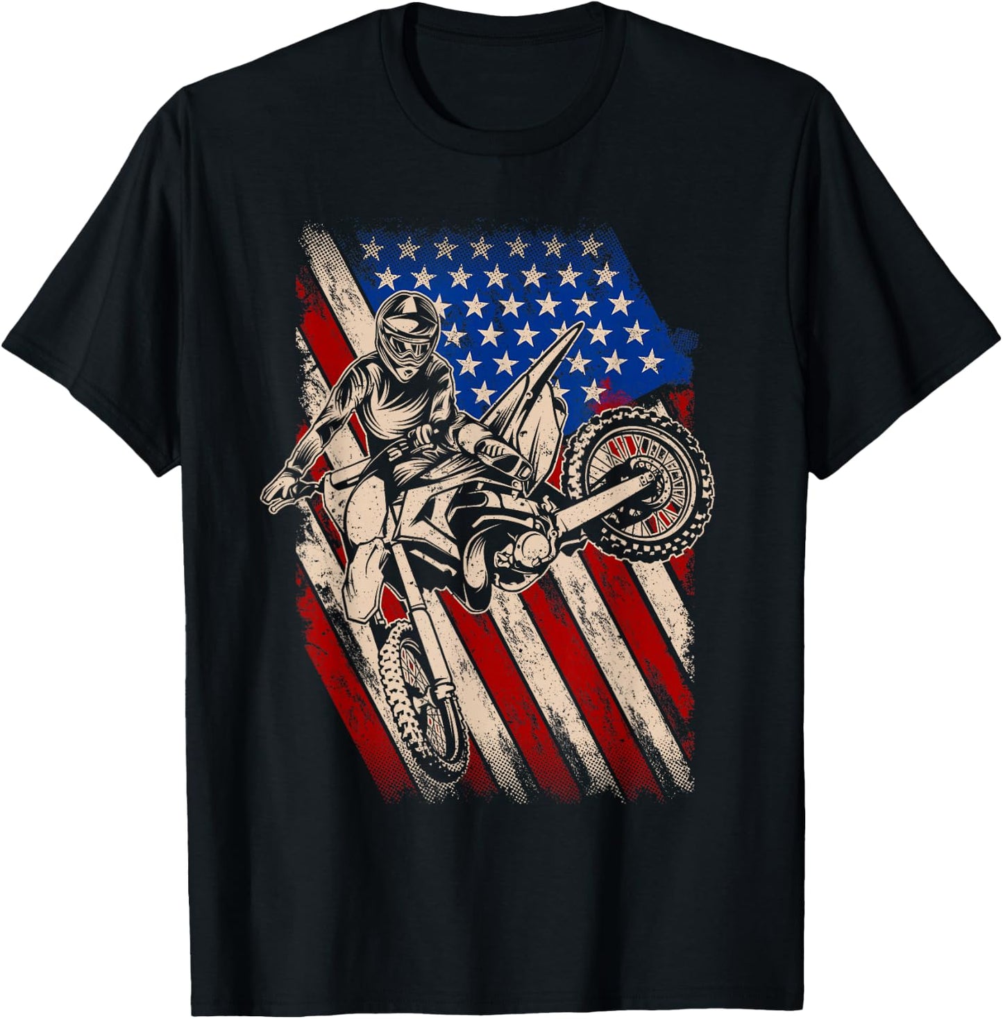Dirt Bike Shirt Motocross Racing American Flag Dirt Biking T-Shirt - T-Shirt | Black