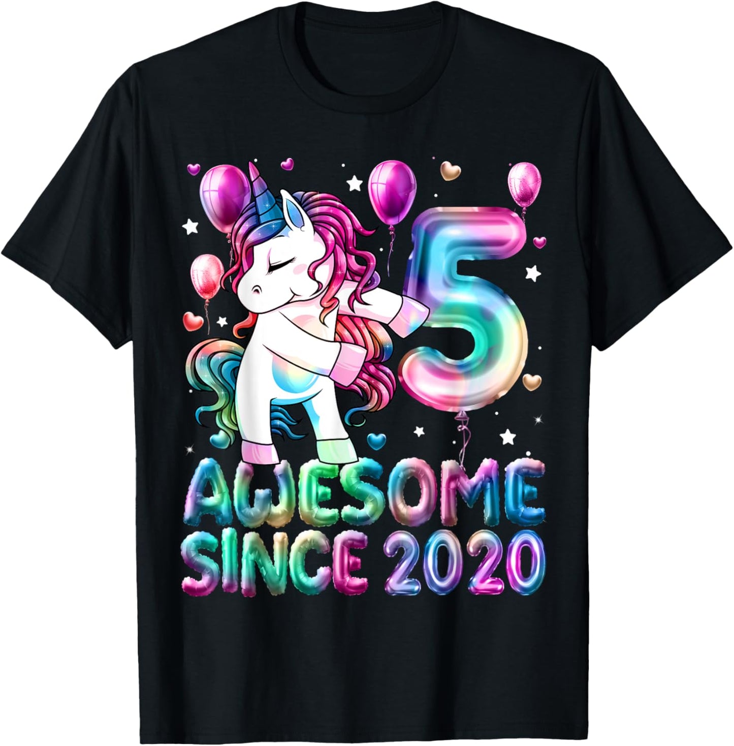 Flossing Unicorn 5 Year Old 5th Birthday Girl Unicorn Party T-Shirt - T-Shirt | Black