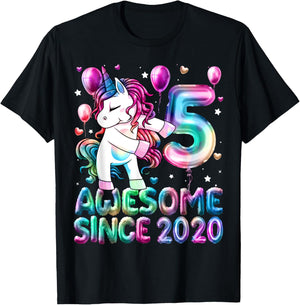 Flossing Unicorn 5 Year Old 5th Birthday Girl Unicorn Party T-Shirt - T-Shirt | Black