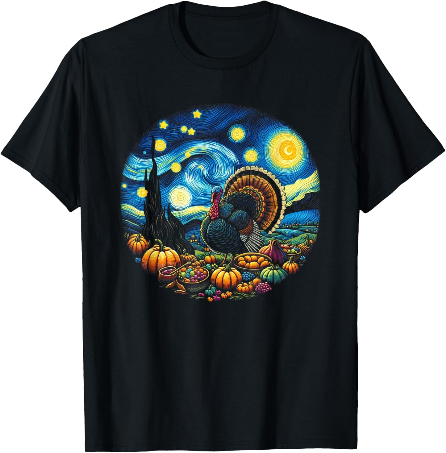 Thanksgiving Turkey Van Gogh Starry Night Turkey Day Family T-Shirt - T-Shirt | Black