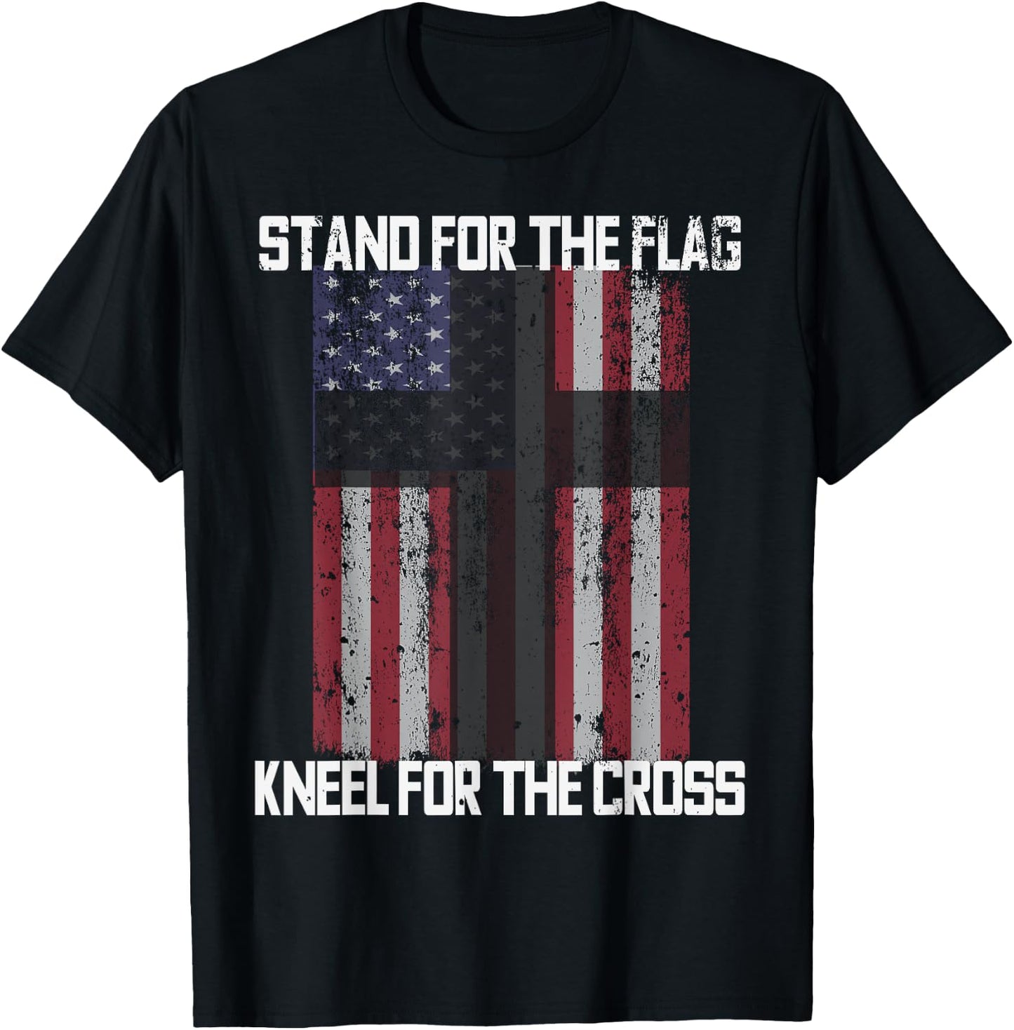 STAND FOR THE FLAG KNEEL FOR THE CROSS American Flag USA T-Shirt - T-Shirt | Black