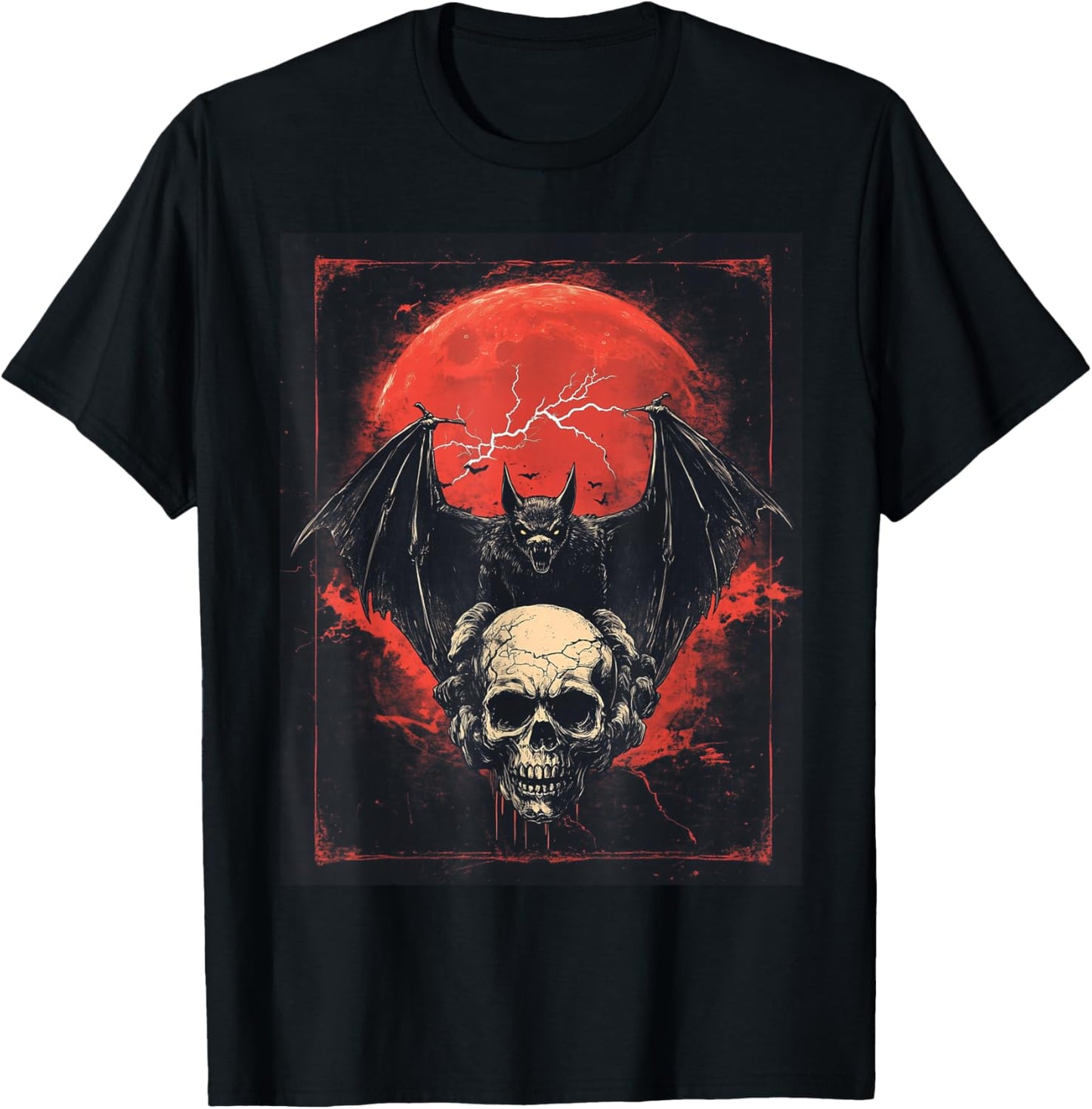 Bat Skull Goth Moon Men Black Gothic Women Skull Bat T-Shirt - T-Shirt | Black