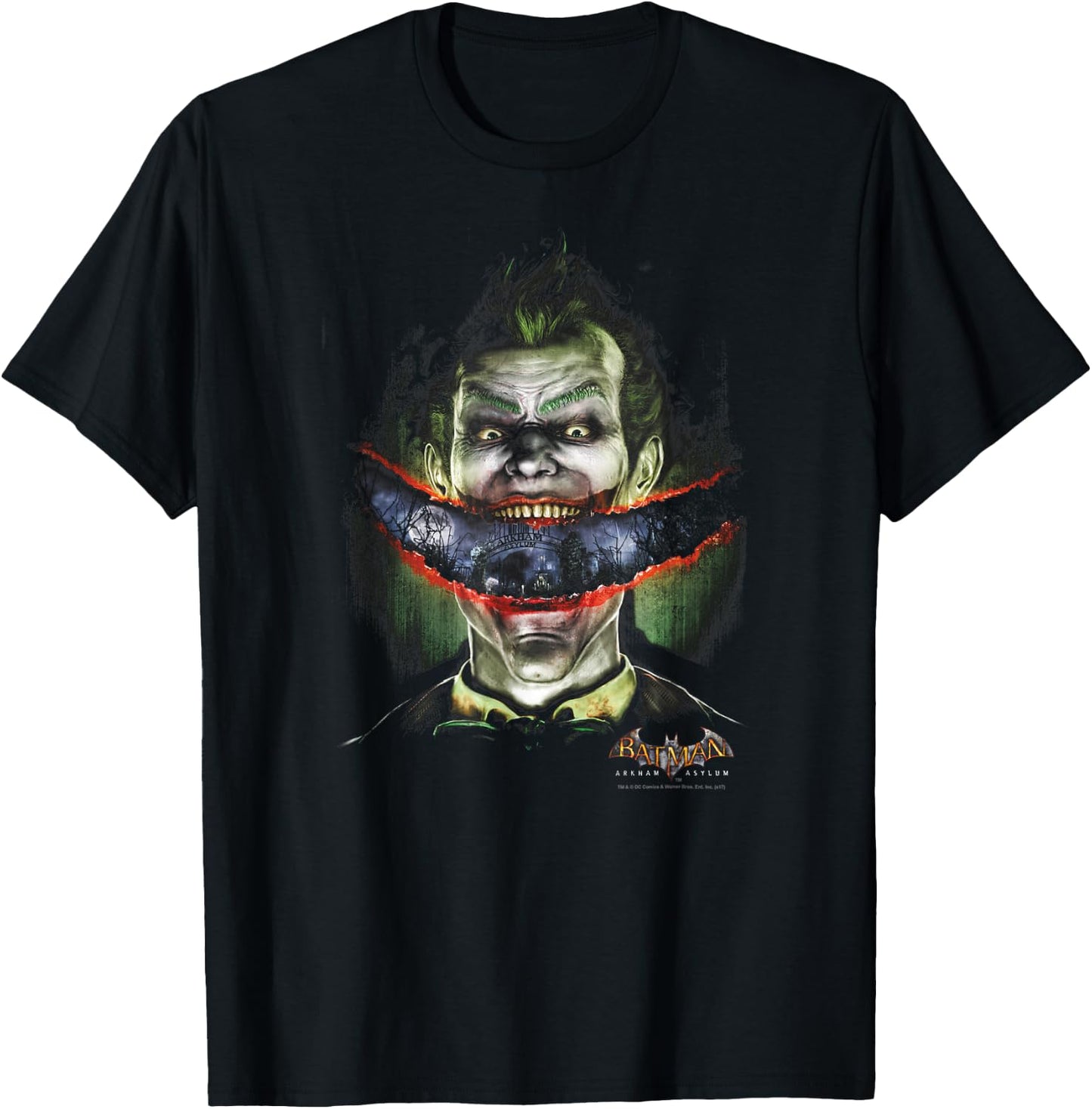 Batman: Arkham Asylum Joker Crazy Lips T Shirt T-Shirt - T-Shirt | Black