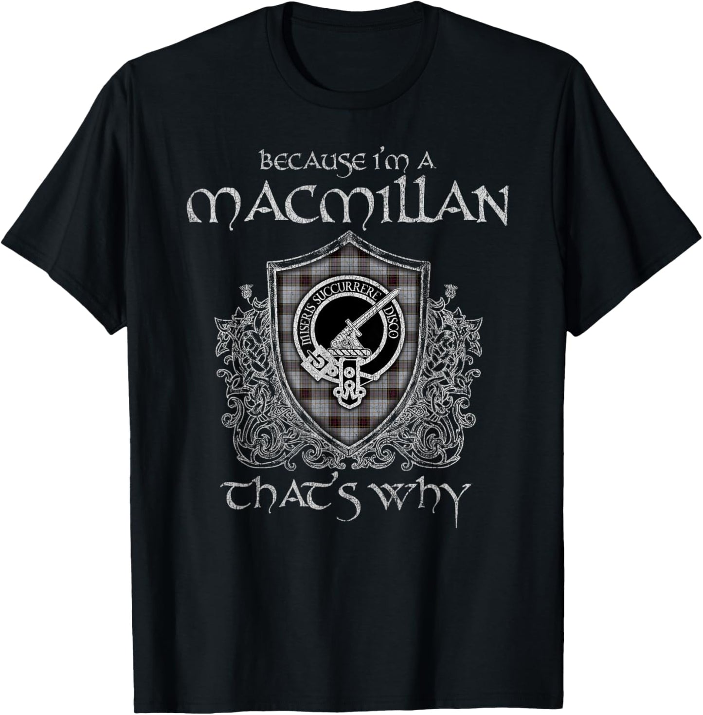 Clan MacMillan Crest Tartan Celtic Last Name Vinatge T-Shirt - T-Shirt | Black