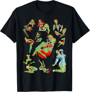 Zombie Pin Up Girl Halloween Sassy Cute Collage Apocalypse T-Shirt - T-Shirt | Black