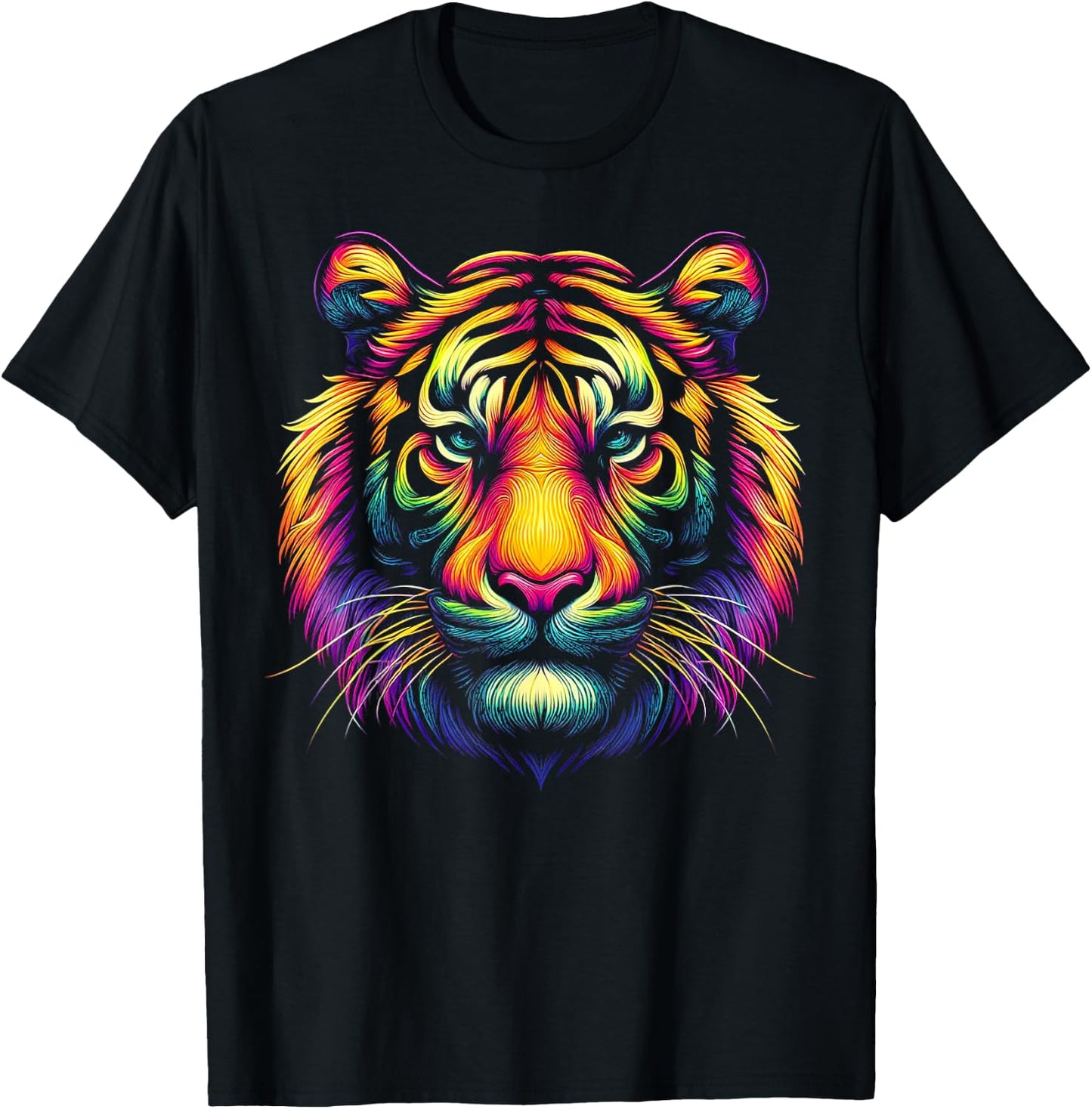 Tiger Face Wild Animal Colorful Tiger Men Kids T-Shirt - T-Shirt | Black