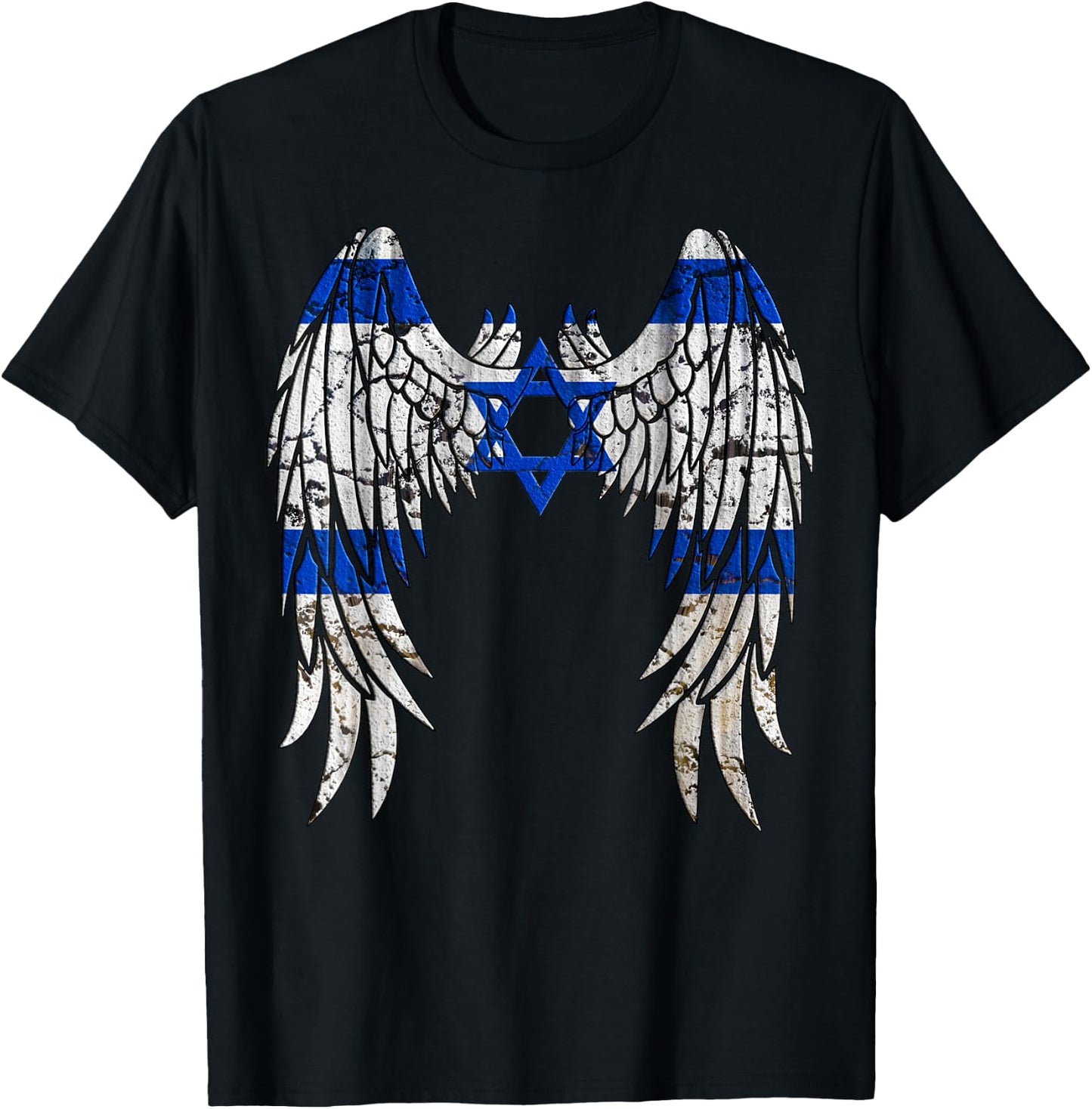 Jerusalem Israeli Angel Wings Hebrew Star David Israel Flag T-Shirt - T-Shirt | Black