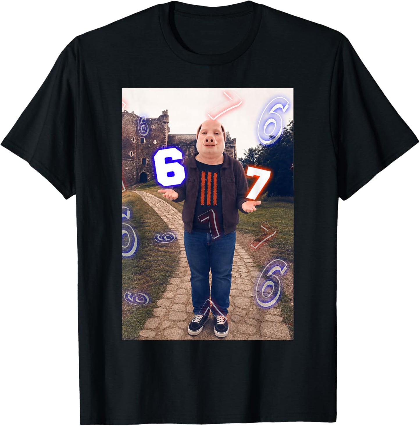 Funny John Pork 67 Six Seven Brainrot Meme Gen Z T-Shirt - T-Shirt | Black