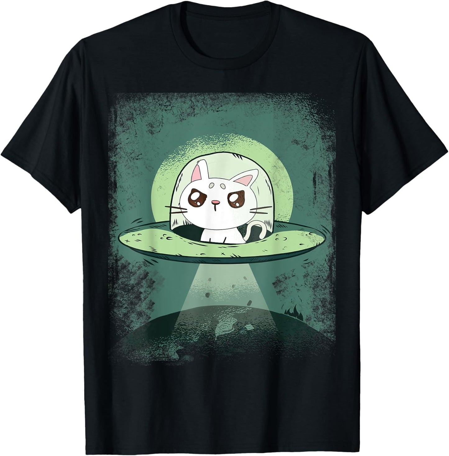 Ufo Cat - Funny Space Cat Alien Abduction Men Women T-Shirt - T-Shirt | Black