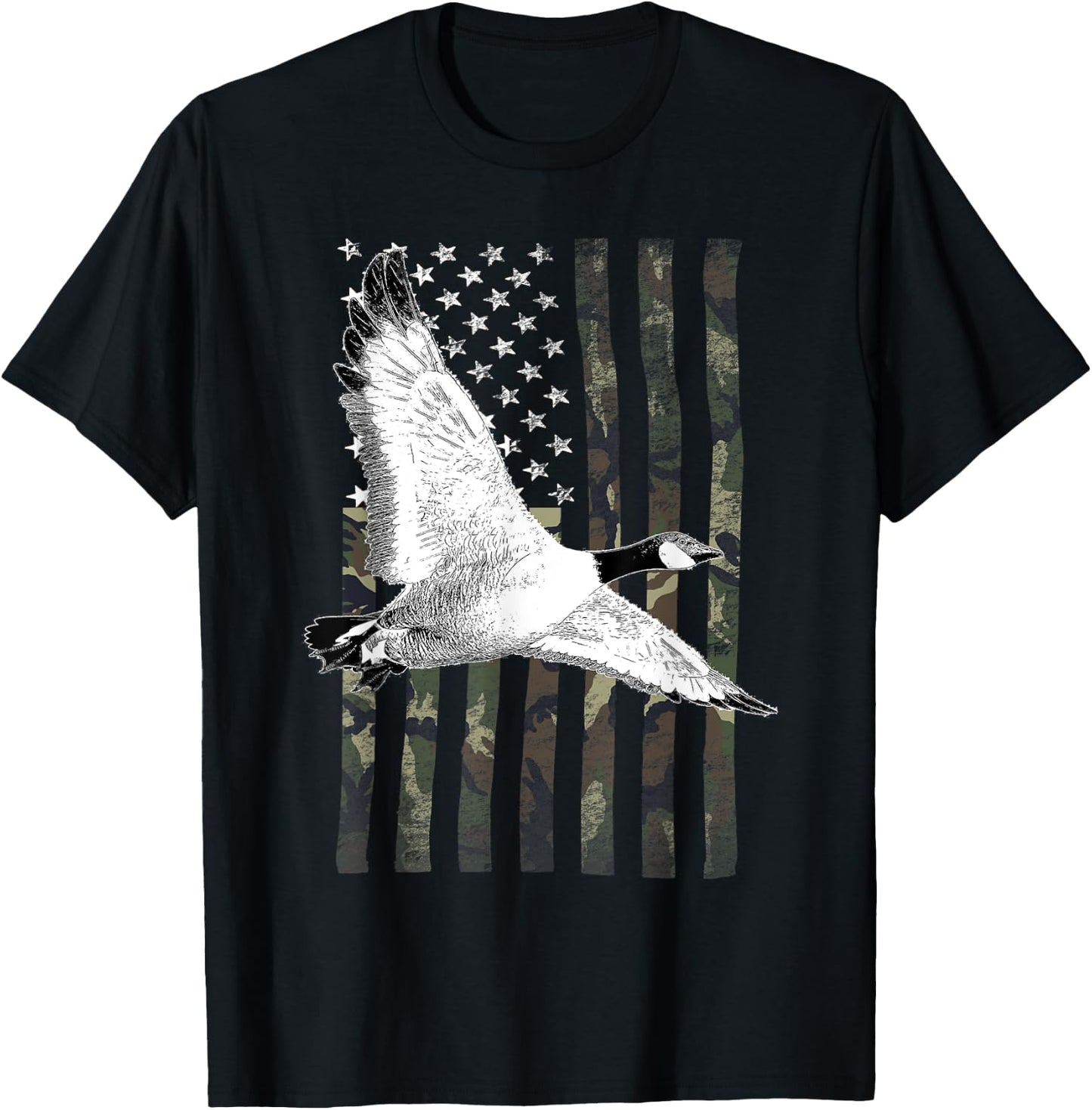 Goose Hunting Camouflage American Flag Kids Men T-Shirt - T-Shirt | Black