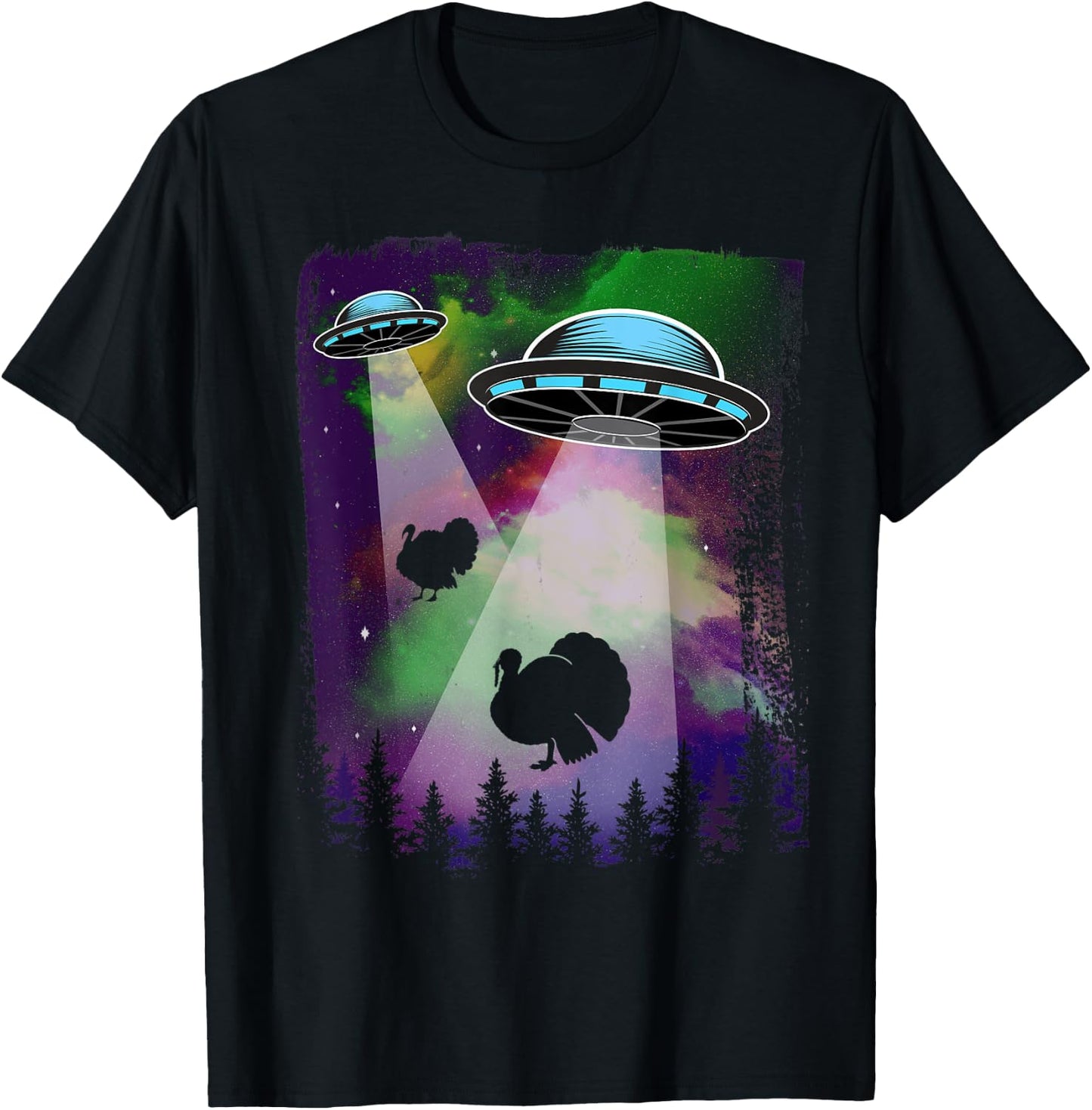 UFO Alien Thanksgiving Turkey Abduction Funny T-Shirt - T-Shirt | Black