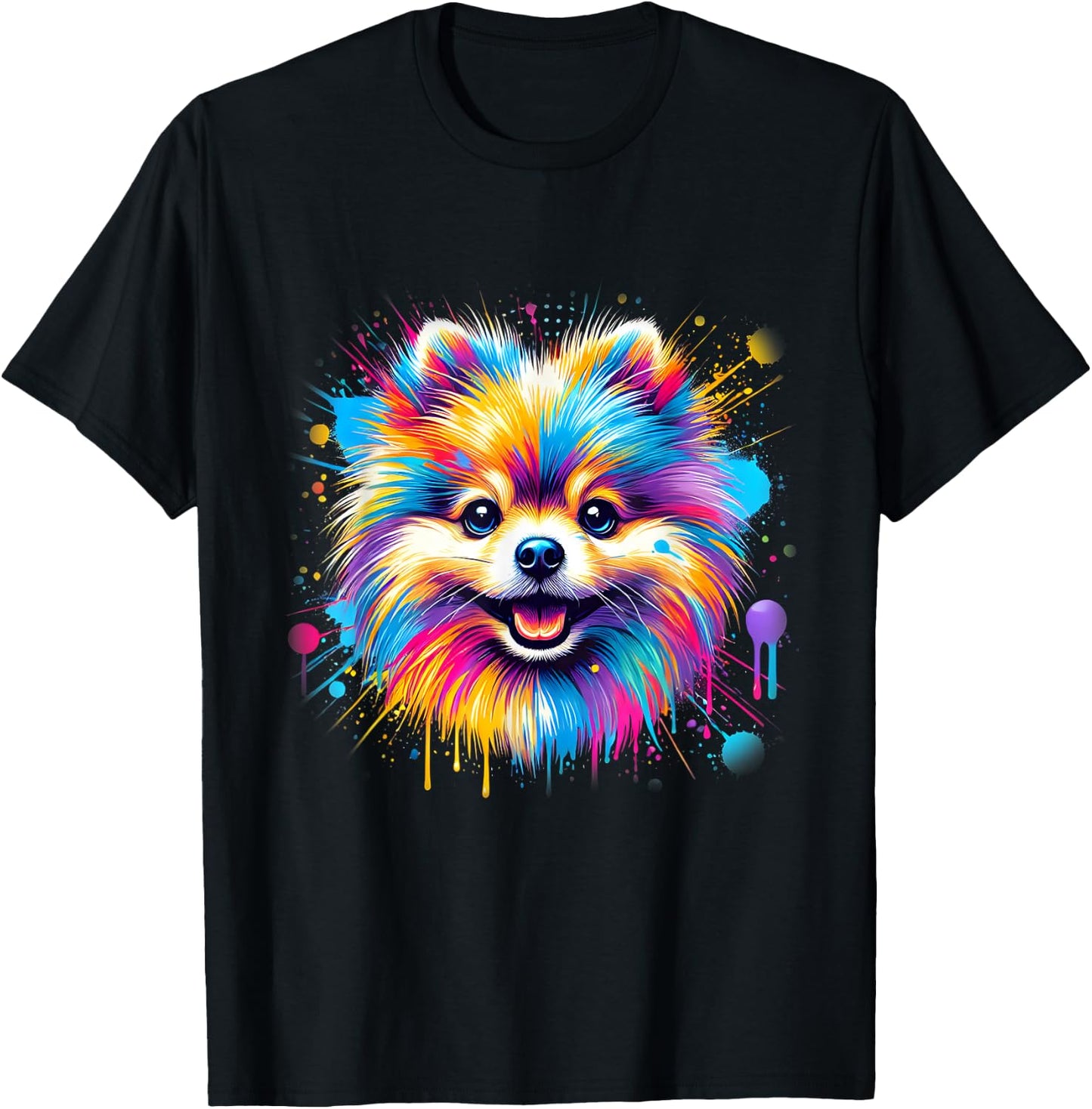 Colorful Pomeranian Splash Art Shirt Pom Puppy Dog Lover T-Shirt - T-Shirt | Black