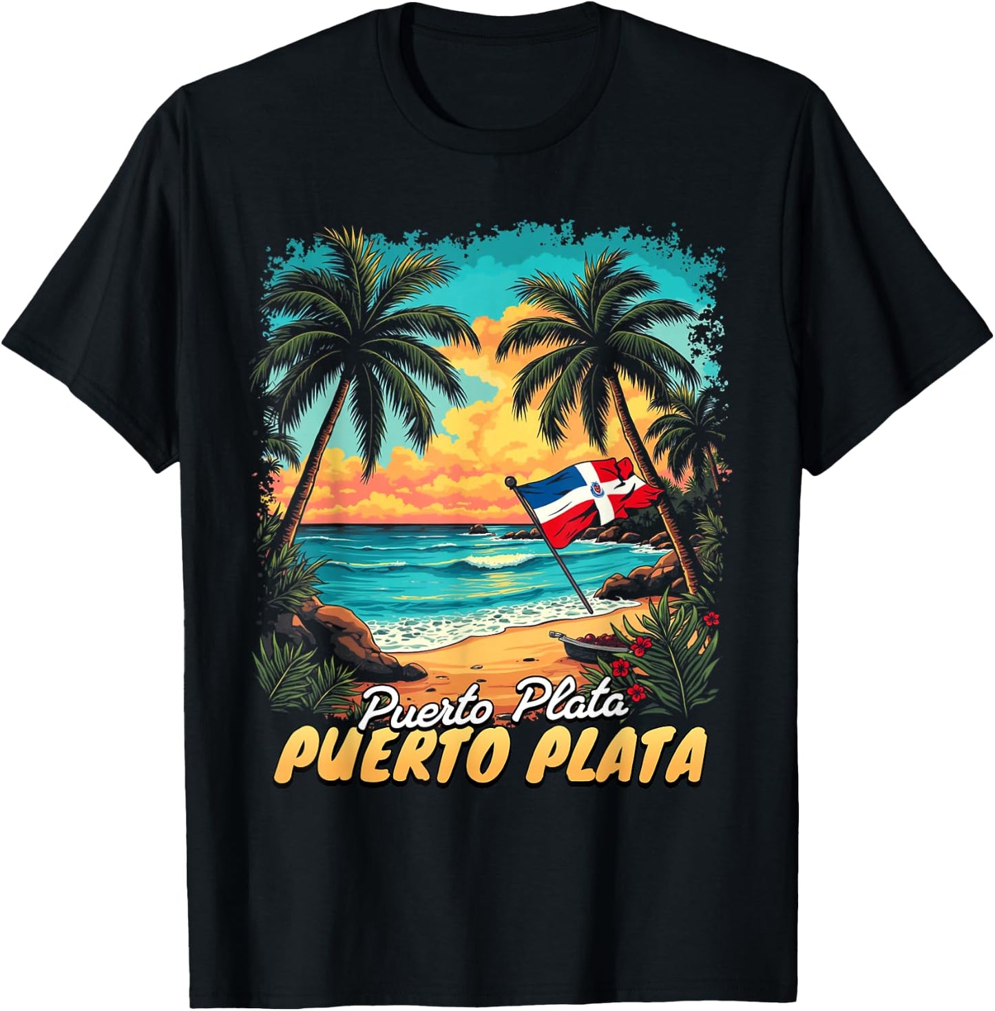Puerto Plata Vacation Dominican Republic Flag Beach Travel T-Shirt - T-Shirt | Black