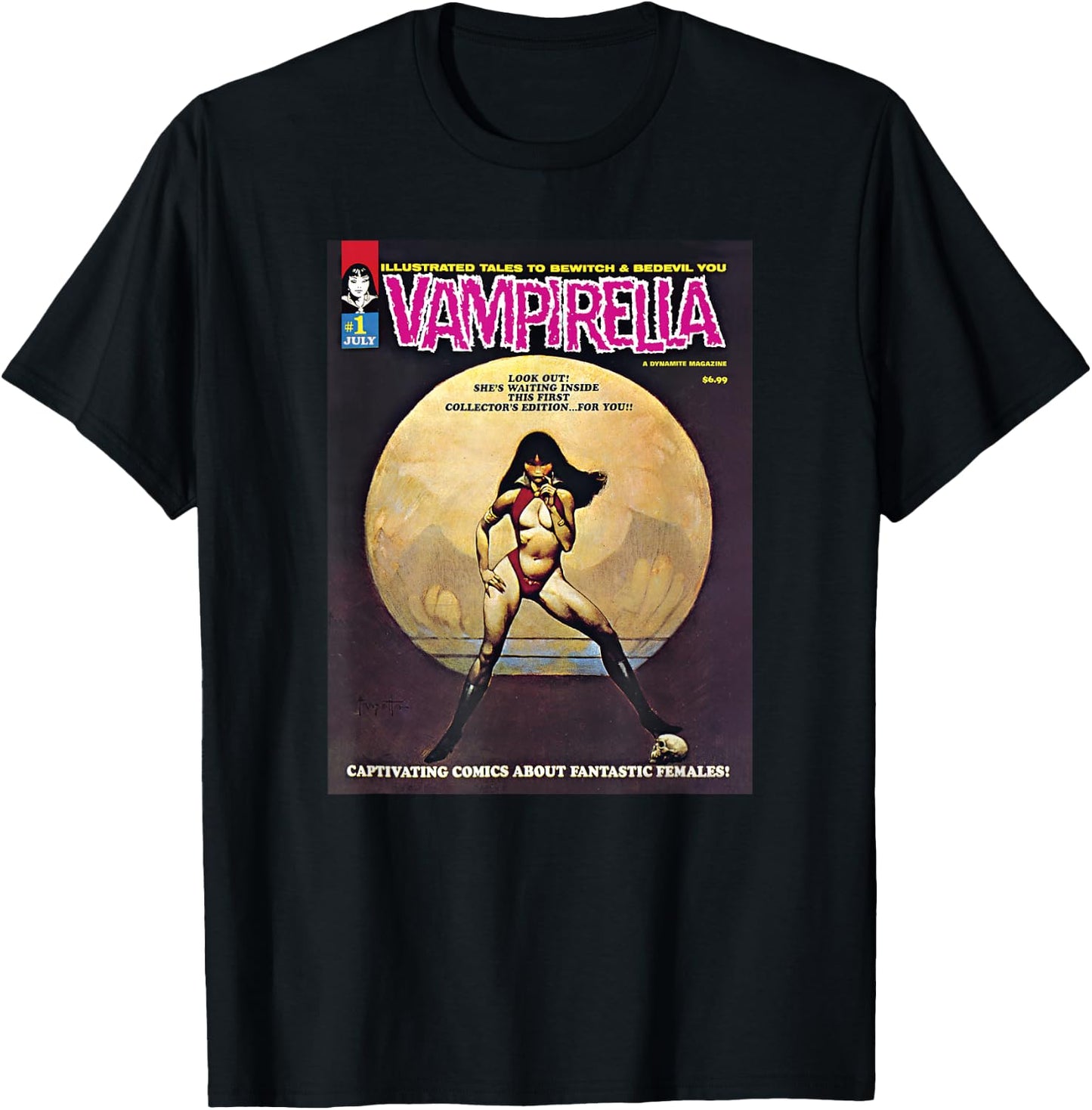 Vampirella "1969/ #1" Featuring Frank Frazetta Cover Art T-Shirt - T-Shirt | Black