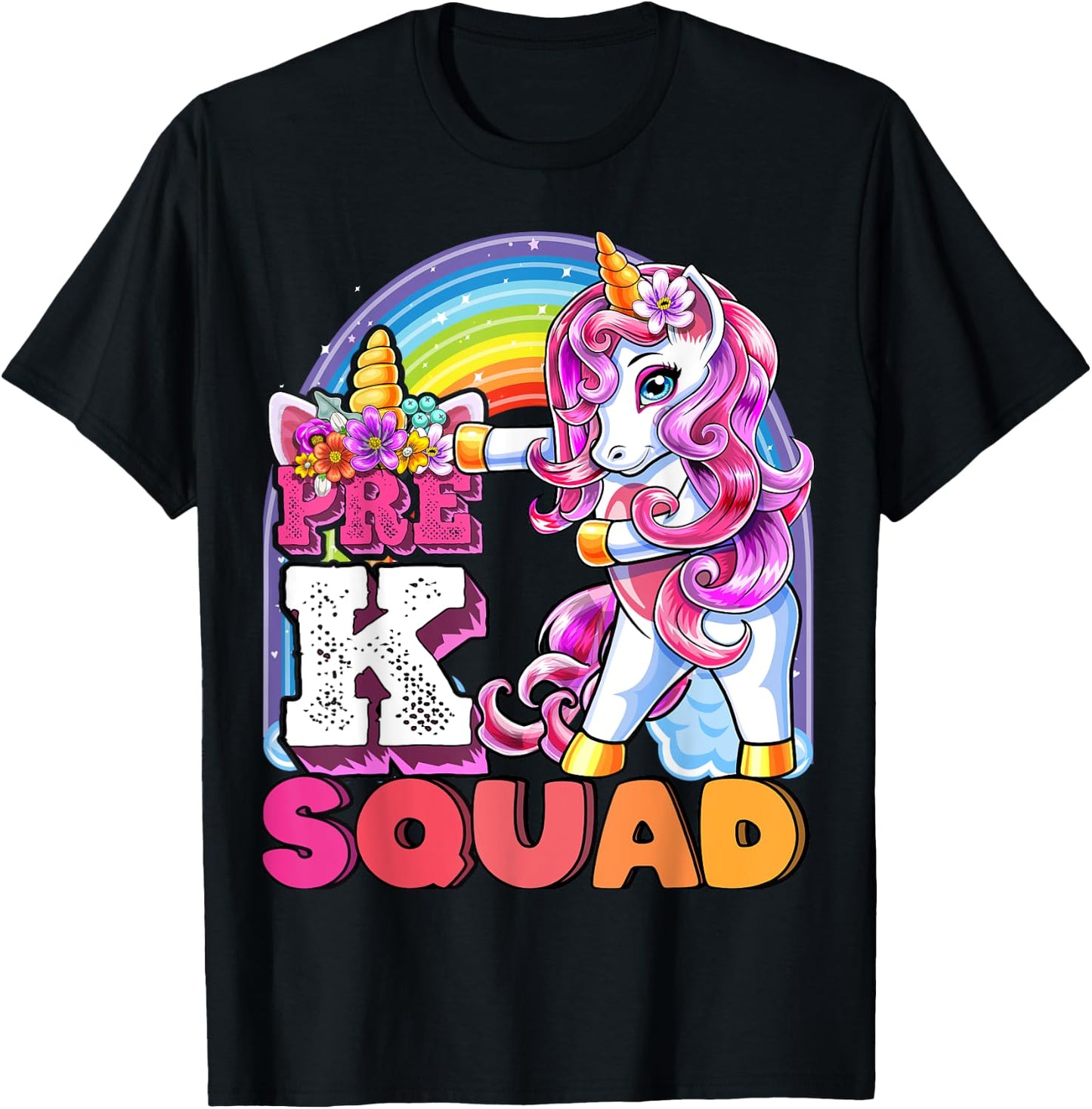 Pre-K Squad Flossing Unicorn Back to School Girls Gift T-Shirt - T-Shirt | Black