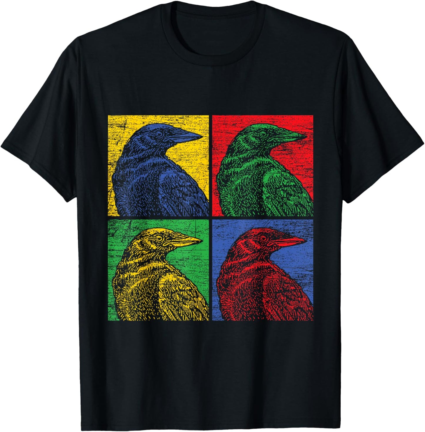 Crow Pop Art Vintage Raven Bird Lover T-Shirt - T-Shirt | Black