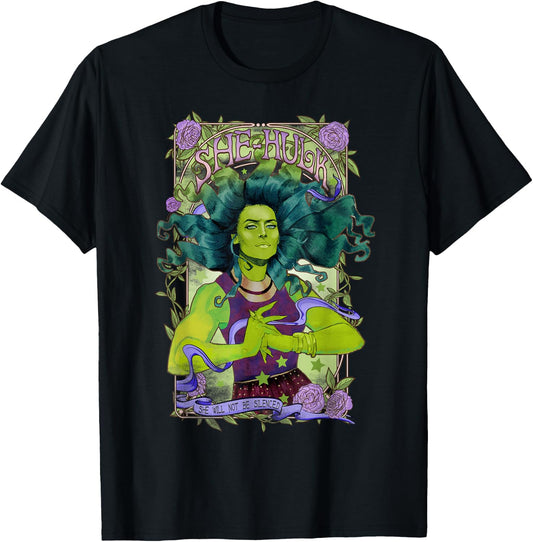 Marvel She-Hulk Vintage Floral Design Graphic T-Shirt - T-Shirt | Black