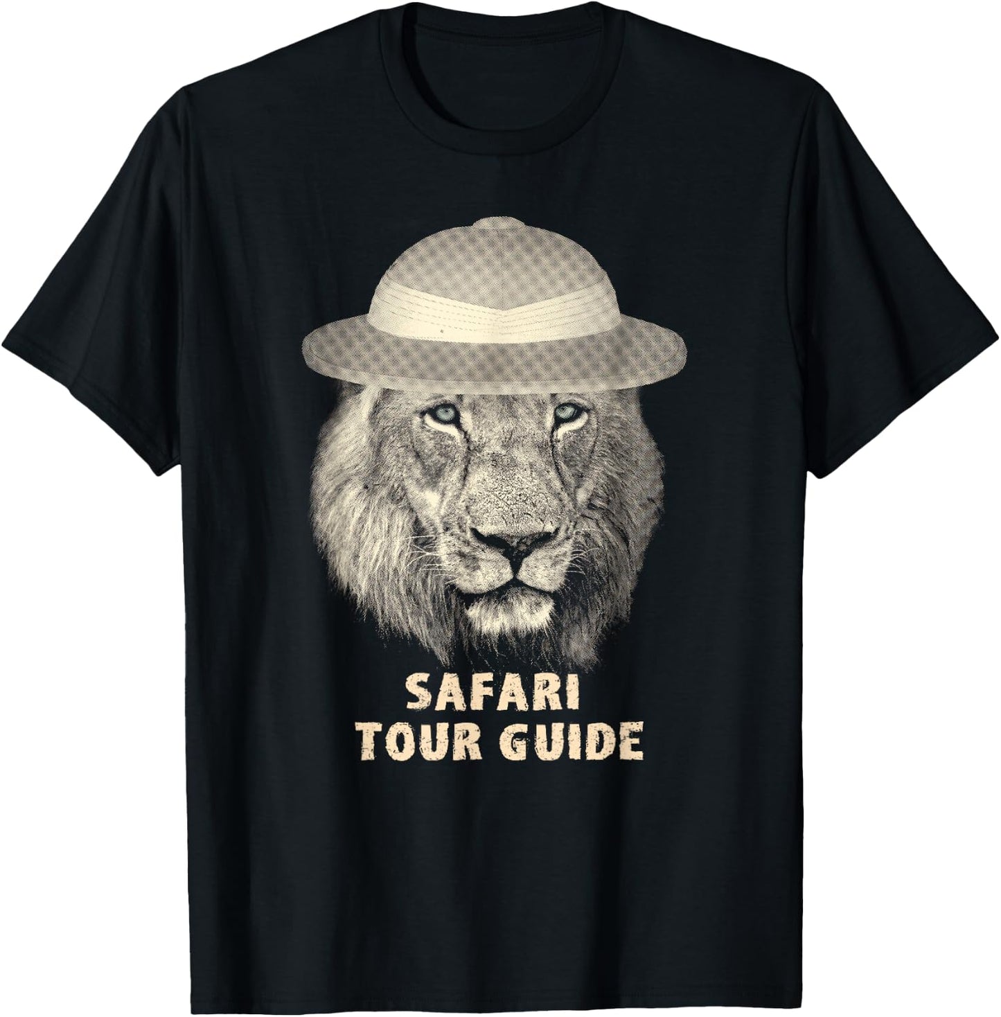 Funny Lion in Pith Helmet Safari Tour Guide T-Shirt - T-Shirt | Black