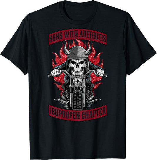 Sons with Arthritis Ibuprofen Chapter Skeleton on Back T-Shirt - T-Shirt | Black