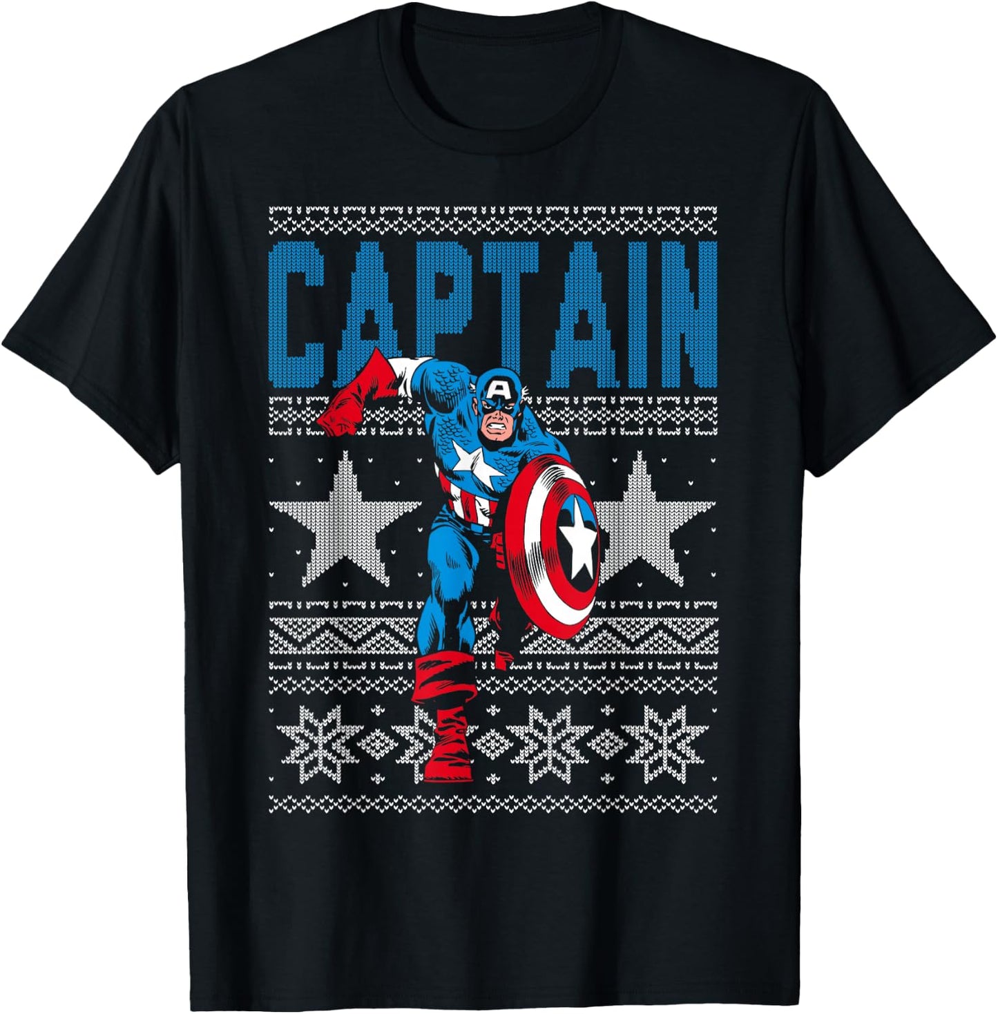 Marvel Captain America Stars Ugly Christmas T-Shirt - T-Shirt | Black