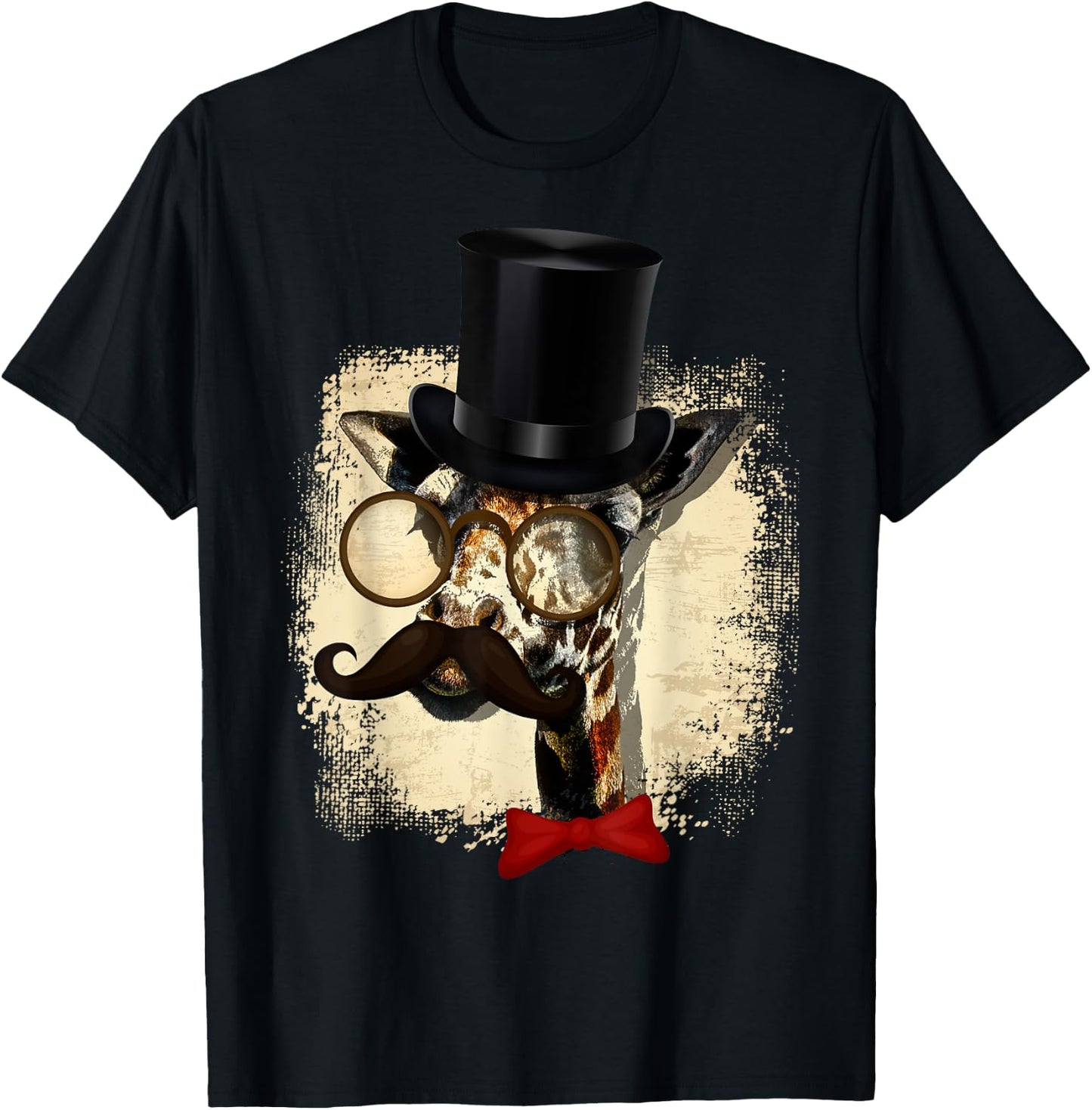 Vintage Giraffe Hat And Big Moustache Funny Gift T-Shirt - T-Shirt | Black