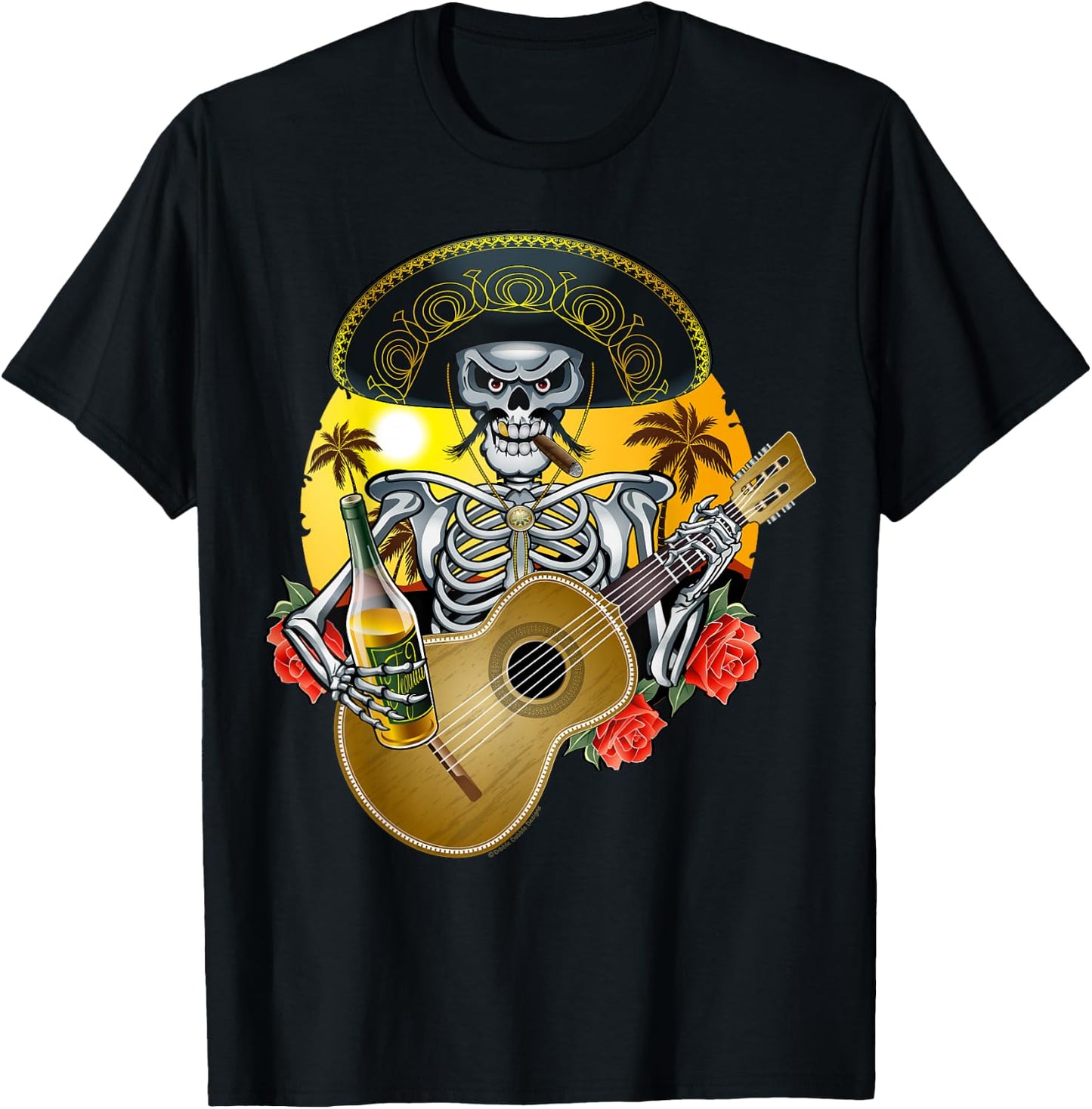 Mariachi Skeleton Dia De Los Muertos Day of the Dead T-Shirt - T-Shirt | Black