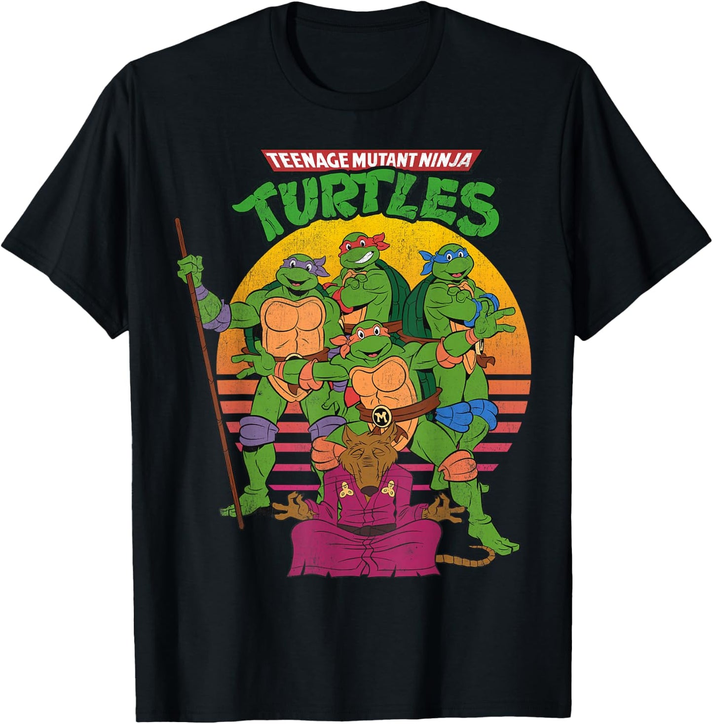 Teenage Mutant Ninja Turtles Retro Sun Group -Shirt T-Shirt - T-Shirt | Black