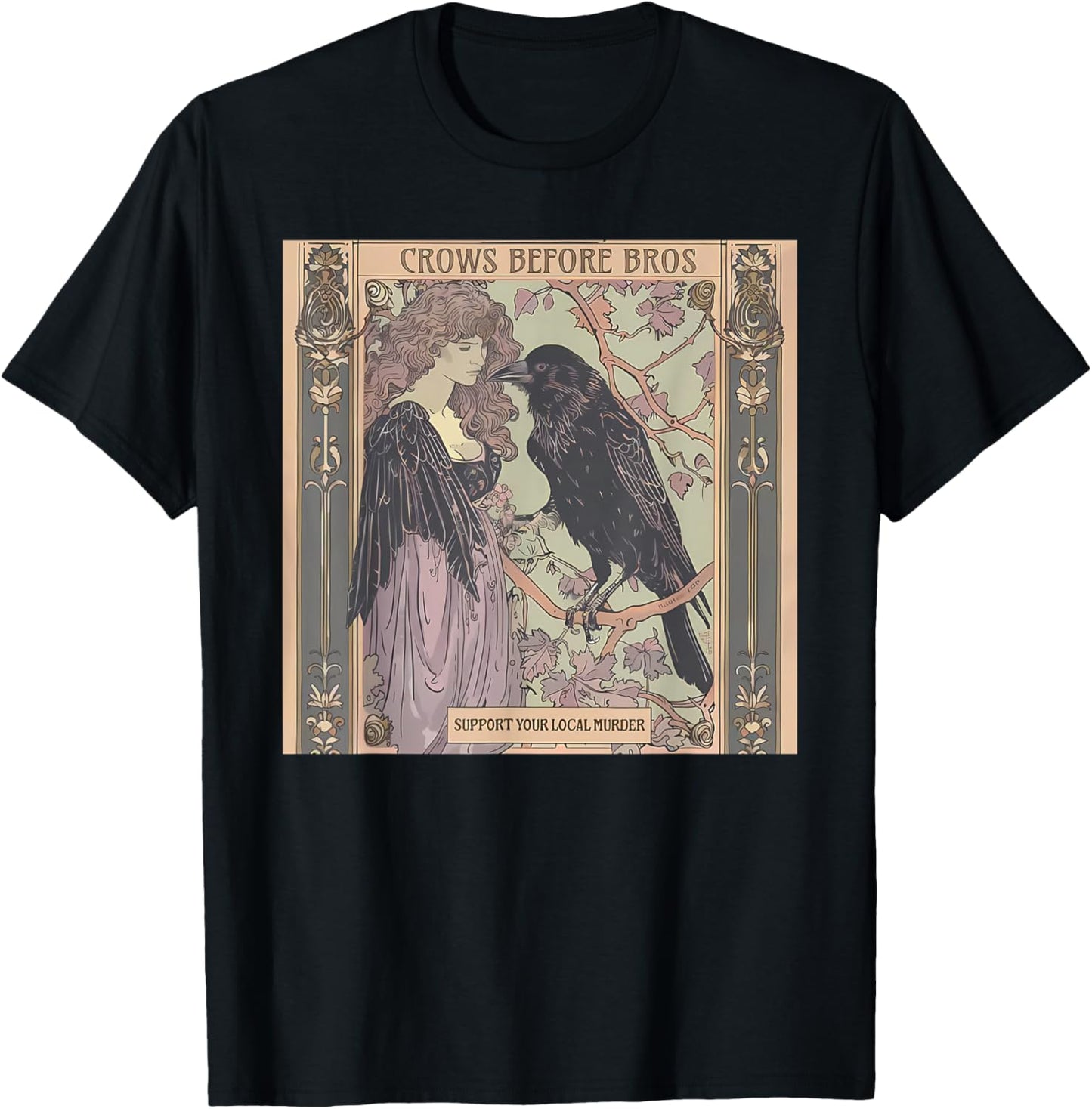 Vintage Girl Crows Before Bros Support Your Local Murder T-Shirt - T-Shirt | Black