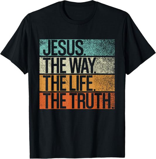 Retro Jesus, Way. Truth. Life. Vintage Christian Shirt T-Shirt - T-Shirt | Black