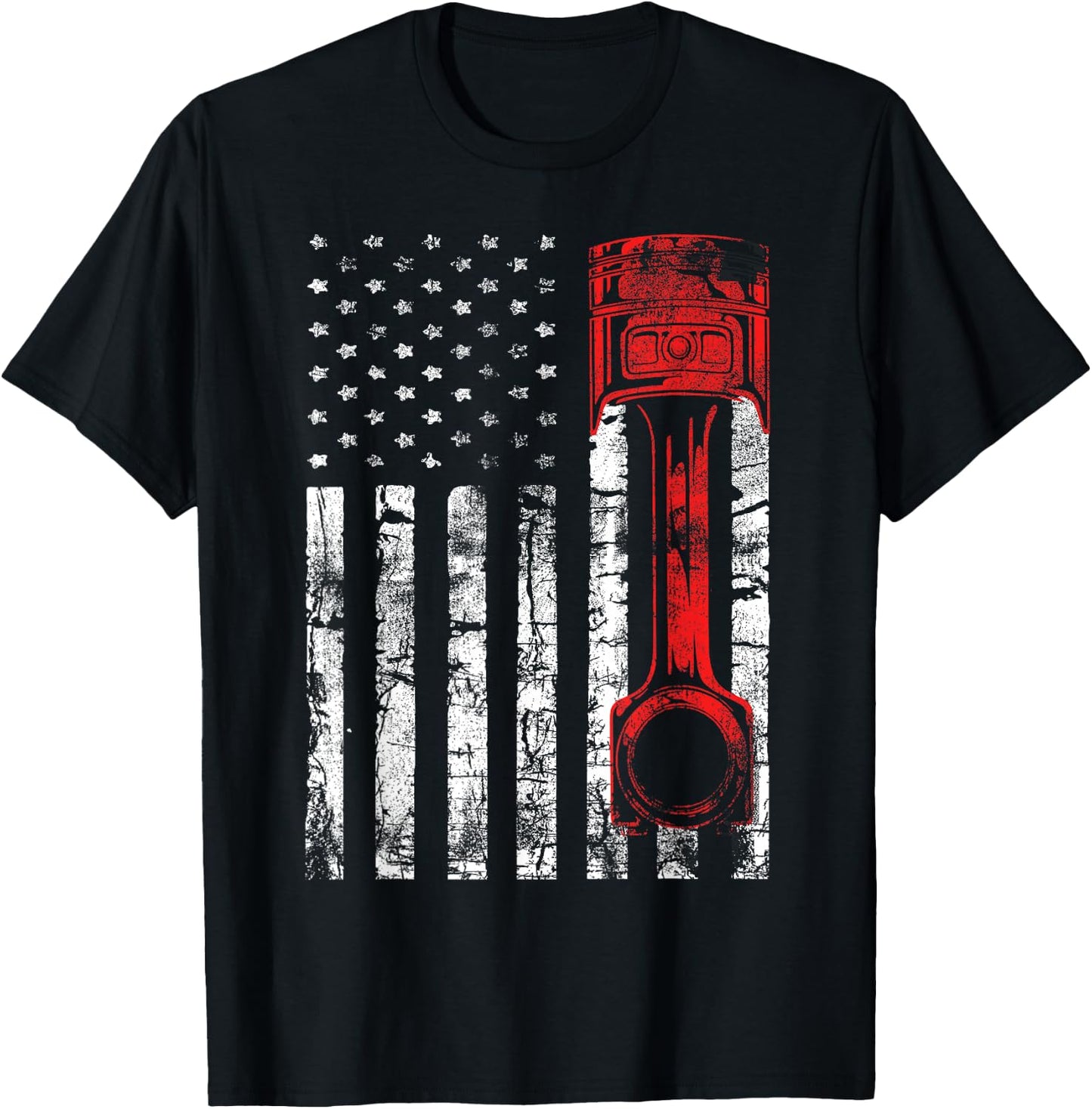 Patriotic Auto & Diesel Mechanic USA Flag Piston T-Shirt - T-Shirt | Black