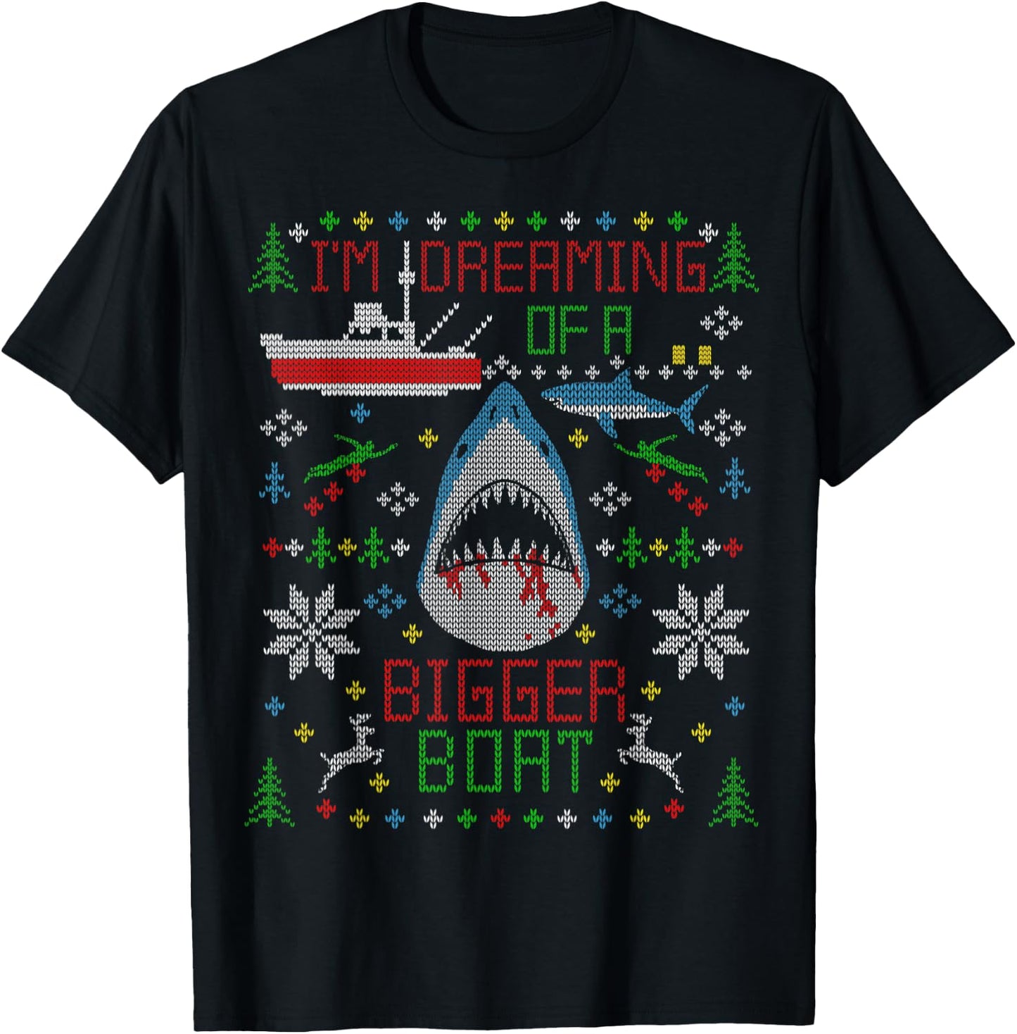 Great White Shark Fishing Ugly Christmas Sweater Party Shirt T-Shirt - T-Shirt | Black
