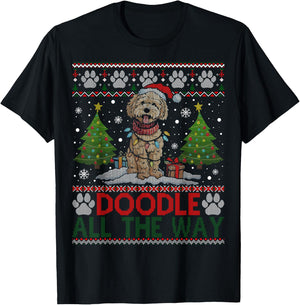 Doodle All The Way Labradoodle Santa Hat Christmas Ugly T-Shirt - T-Shirt | Black
