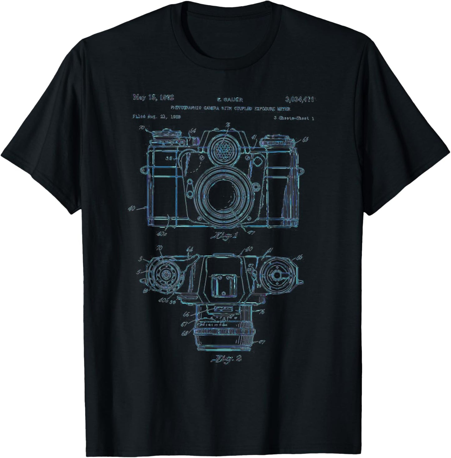 Photography Lover Gift Vintage Camera Patent Schematic T-Shirt - T-Shirt | Black