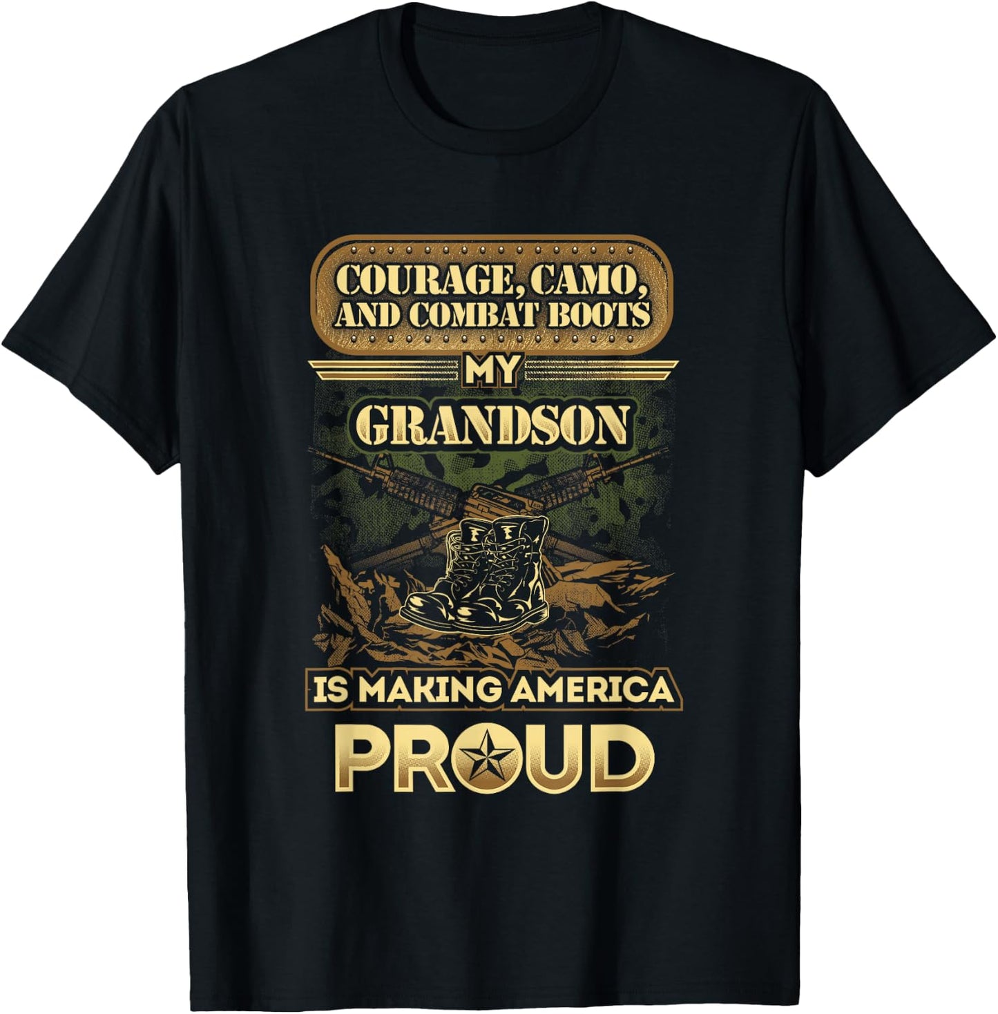 My Grandson is A Soldier - Proud Military Grandparent T-Shirt - T-Shirt | Black