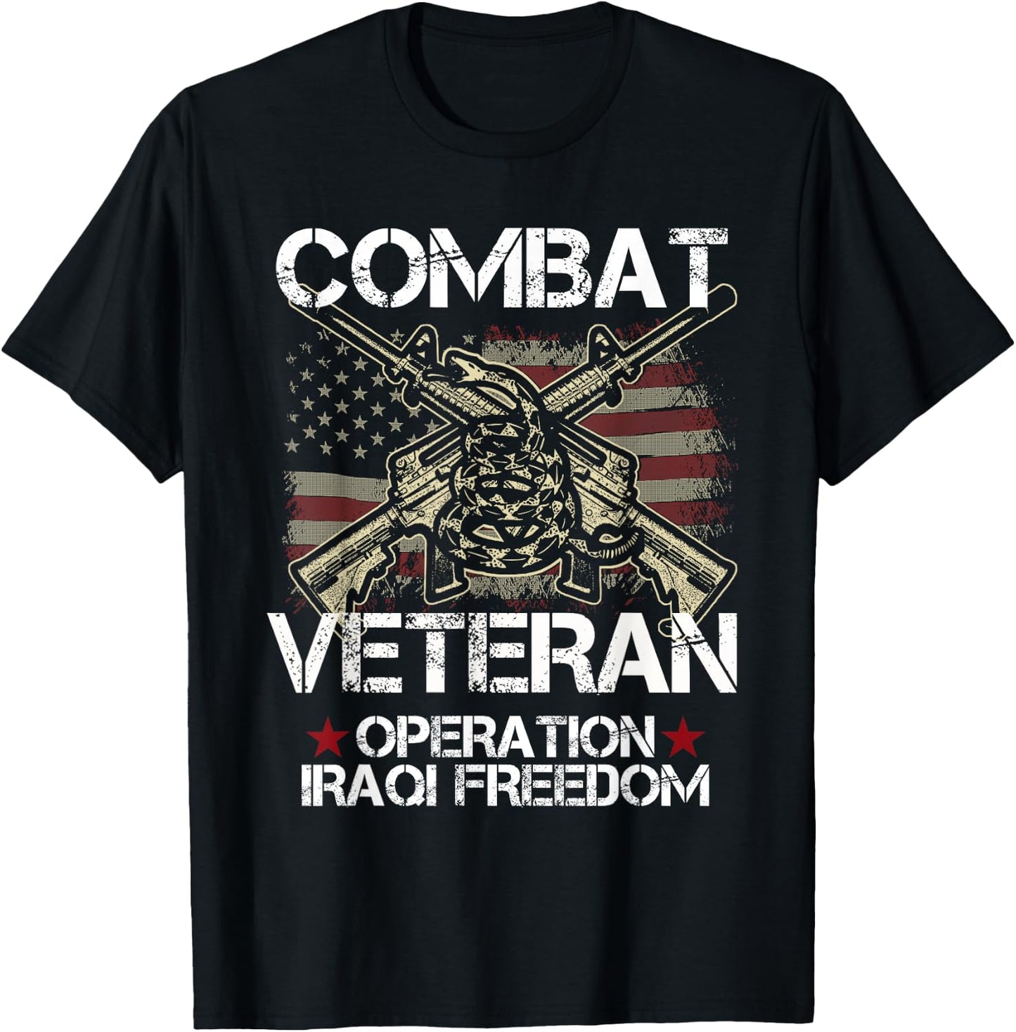 Combat Veteran Iraqi Freedom Military USA American Flag Gift T-Shirt - T-Shirt | Black