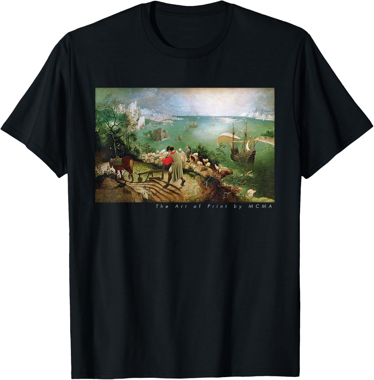 Landscape with the Fall of Icarus, Fine Art Print Graphic T-Shirt - T-Shirt | Black