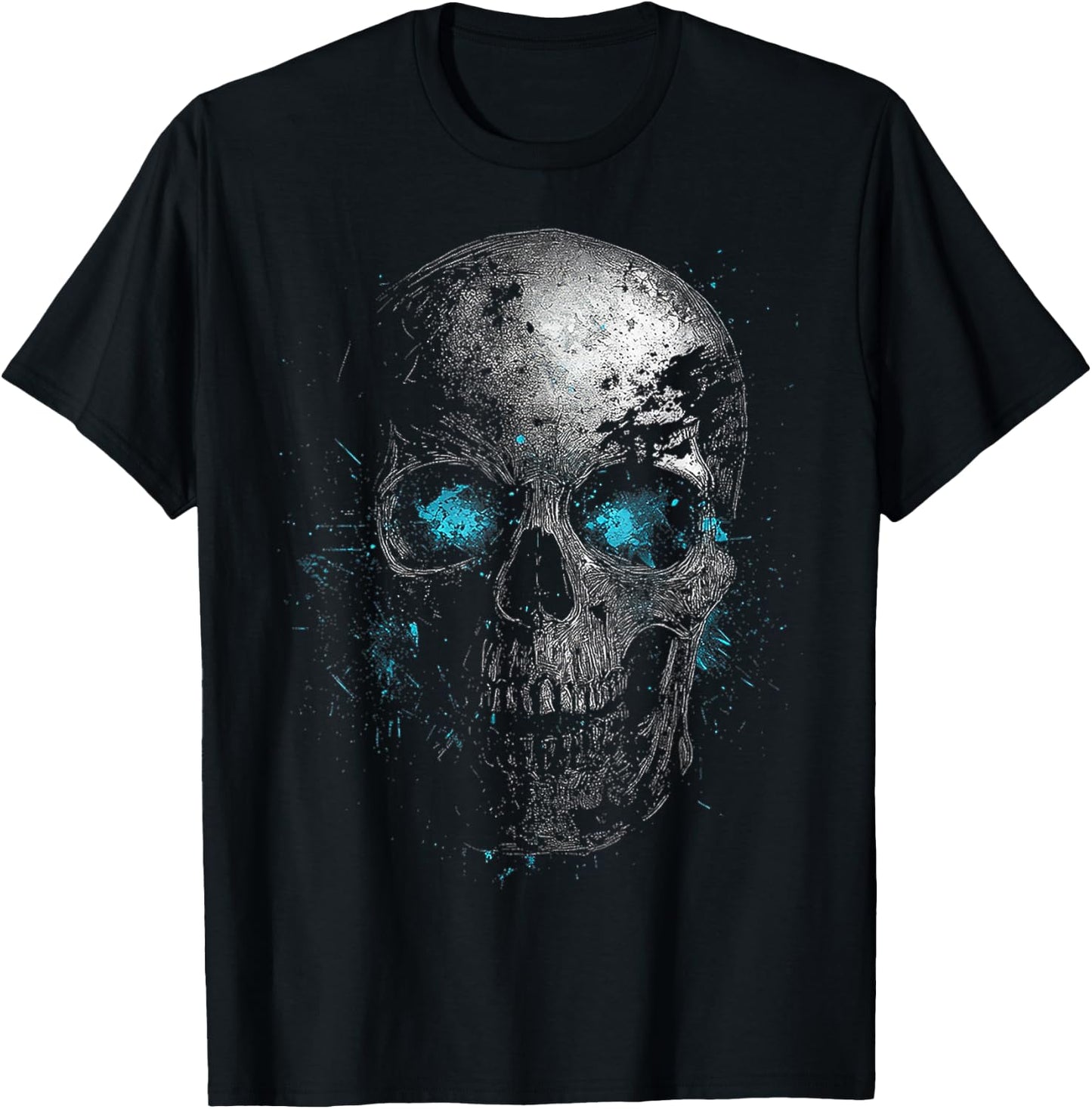 Skull Blue Eyes Graphic Artwork Skull T-Shirt - T-Shirt | Black
