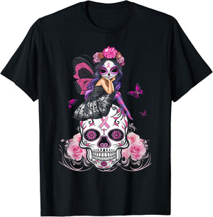 Fairy Sugar Skull Breast Cancer Butterfly Pink Ribbon Woman T-Shirt - T-Shirt | Black