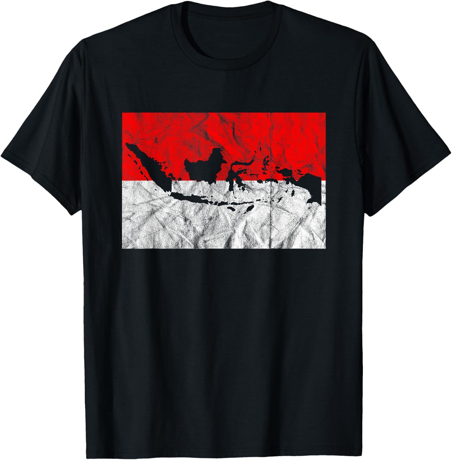 Indonesia Indonesian Flag Map Outline Silhouette Travel Asia T-Shirt - T-Shirt | Black
