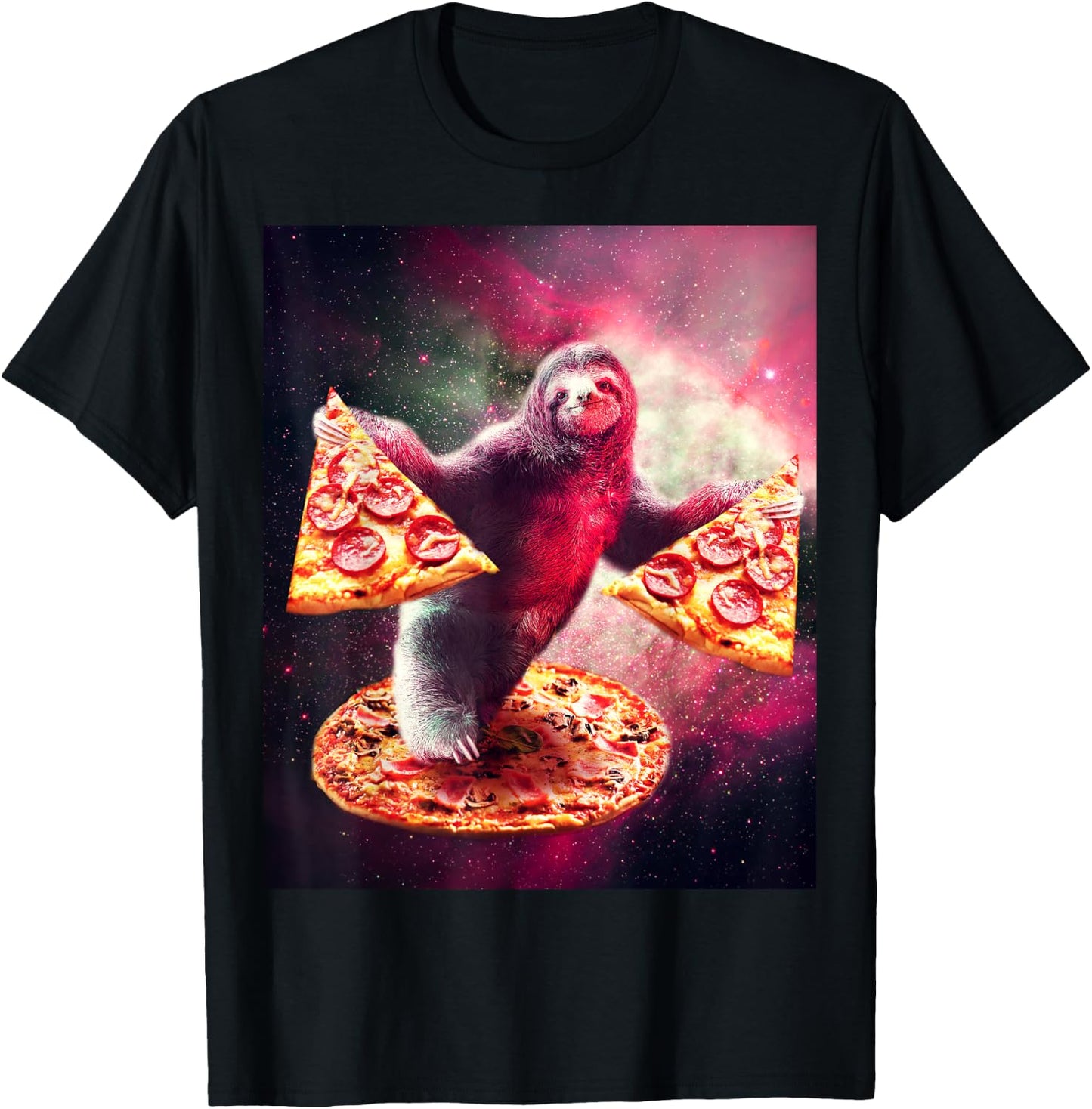 Funny Space Sloth With Pizza T-Shirt - T-Shirt | Black