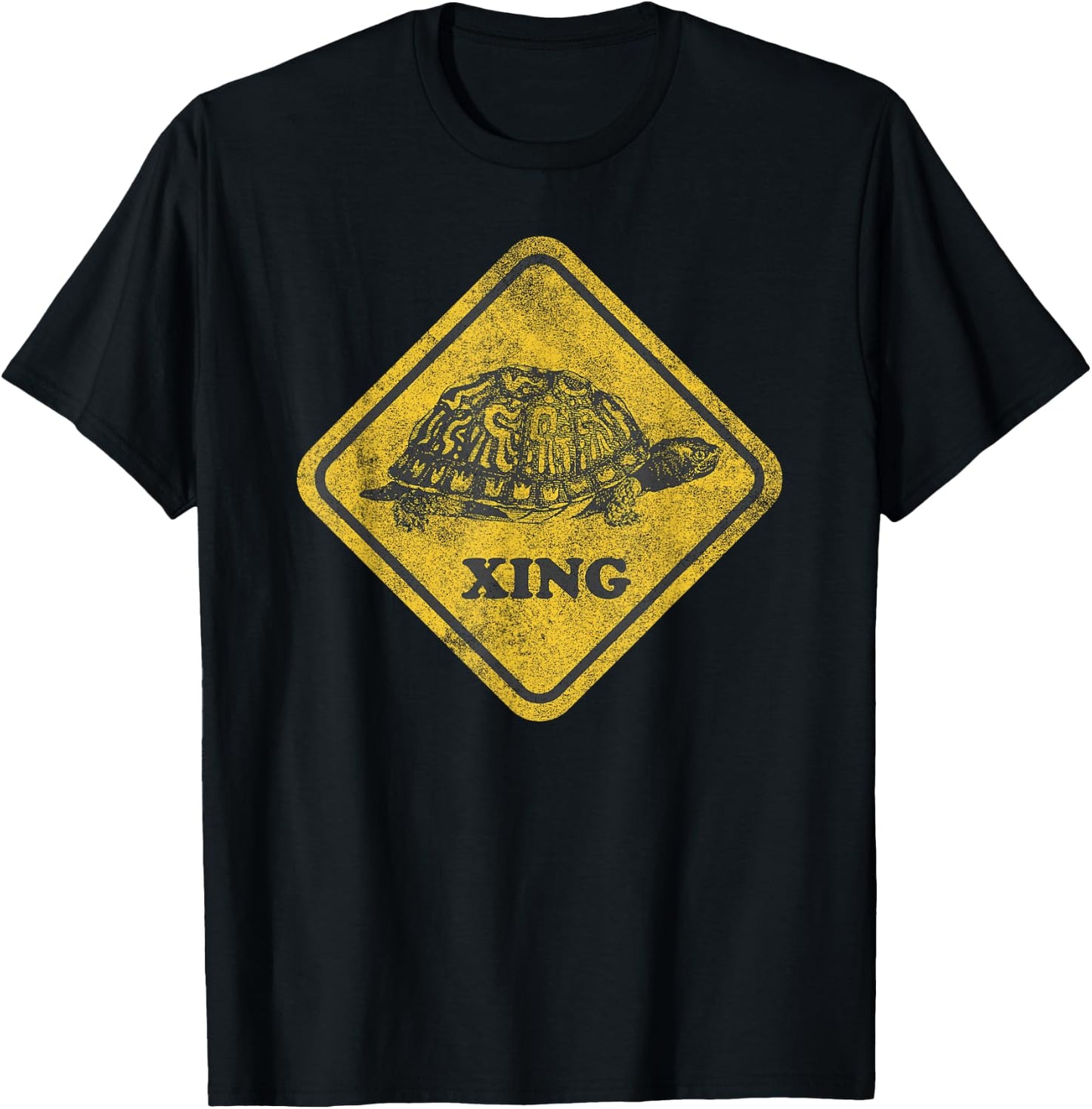 Turtle Crossing Road Sign | Box Turtle T-Shirt - T-Shirt | Black
