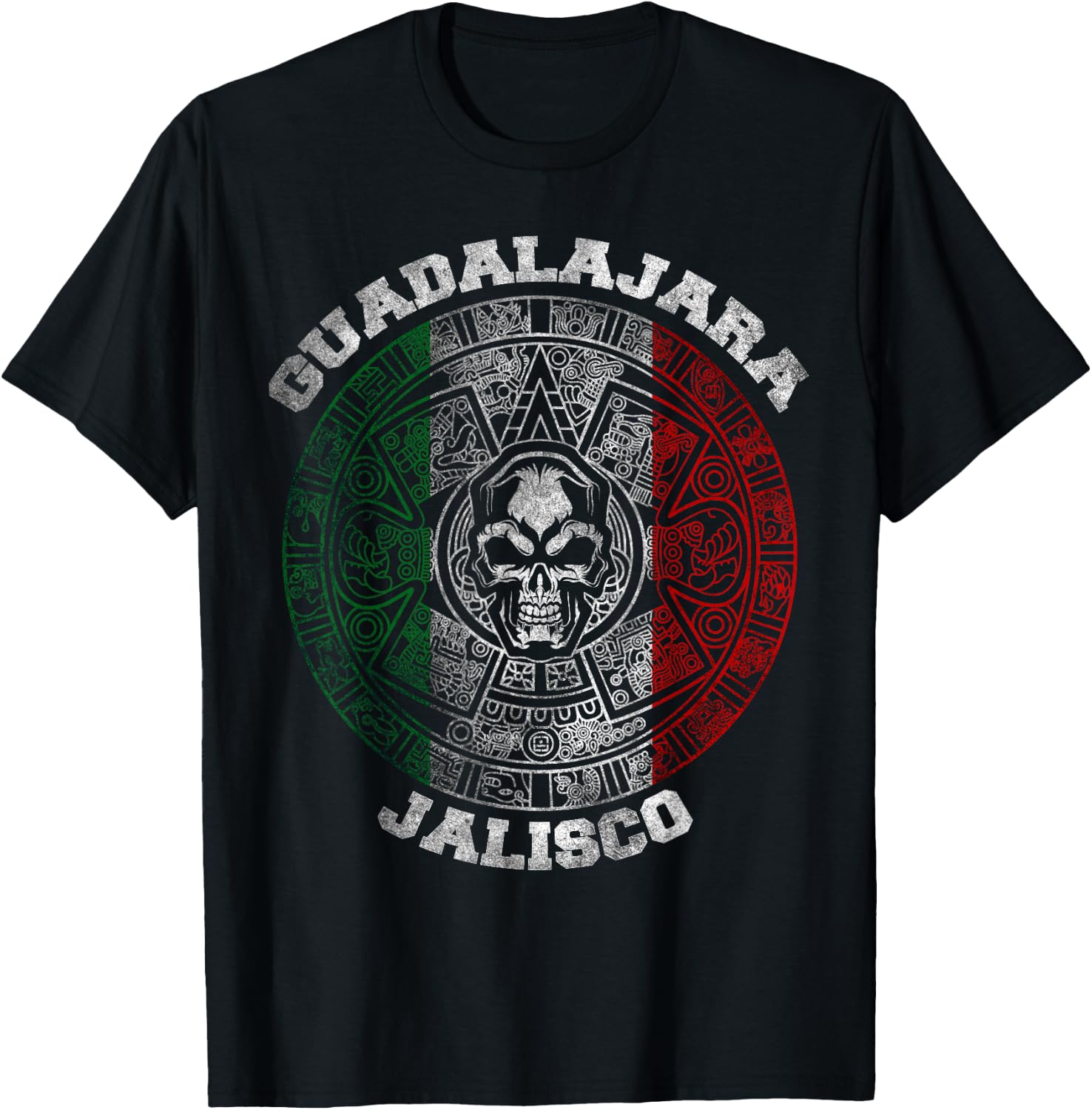 Guadalajara Jalisco Aztec Mayan Calendar Skull. Mexico Pride T-Shirt - T-Shirt | Black