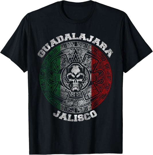 Guadalajara Jalisco Aztec Mayan Calendar Skull. Mexico Pride T-Shirt - T-Shirt | Black